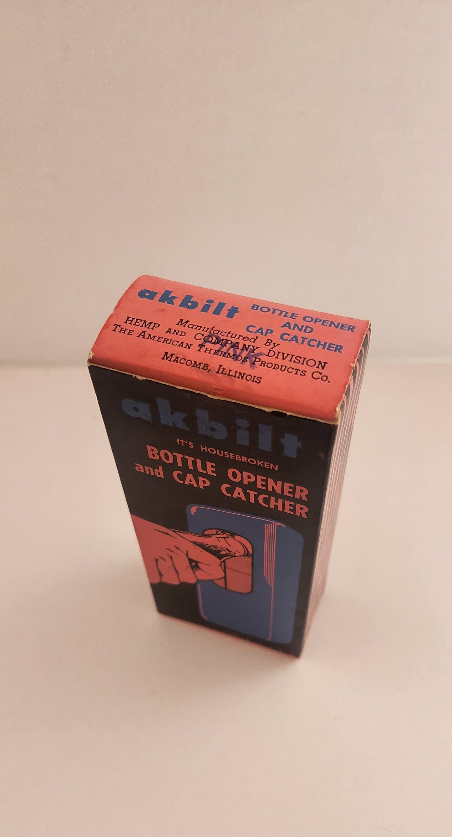 Vintage Akbilt Metal Wall Mount Bottle Opener and Cap Catcher - Pale Pink