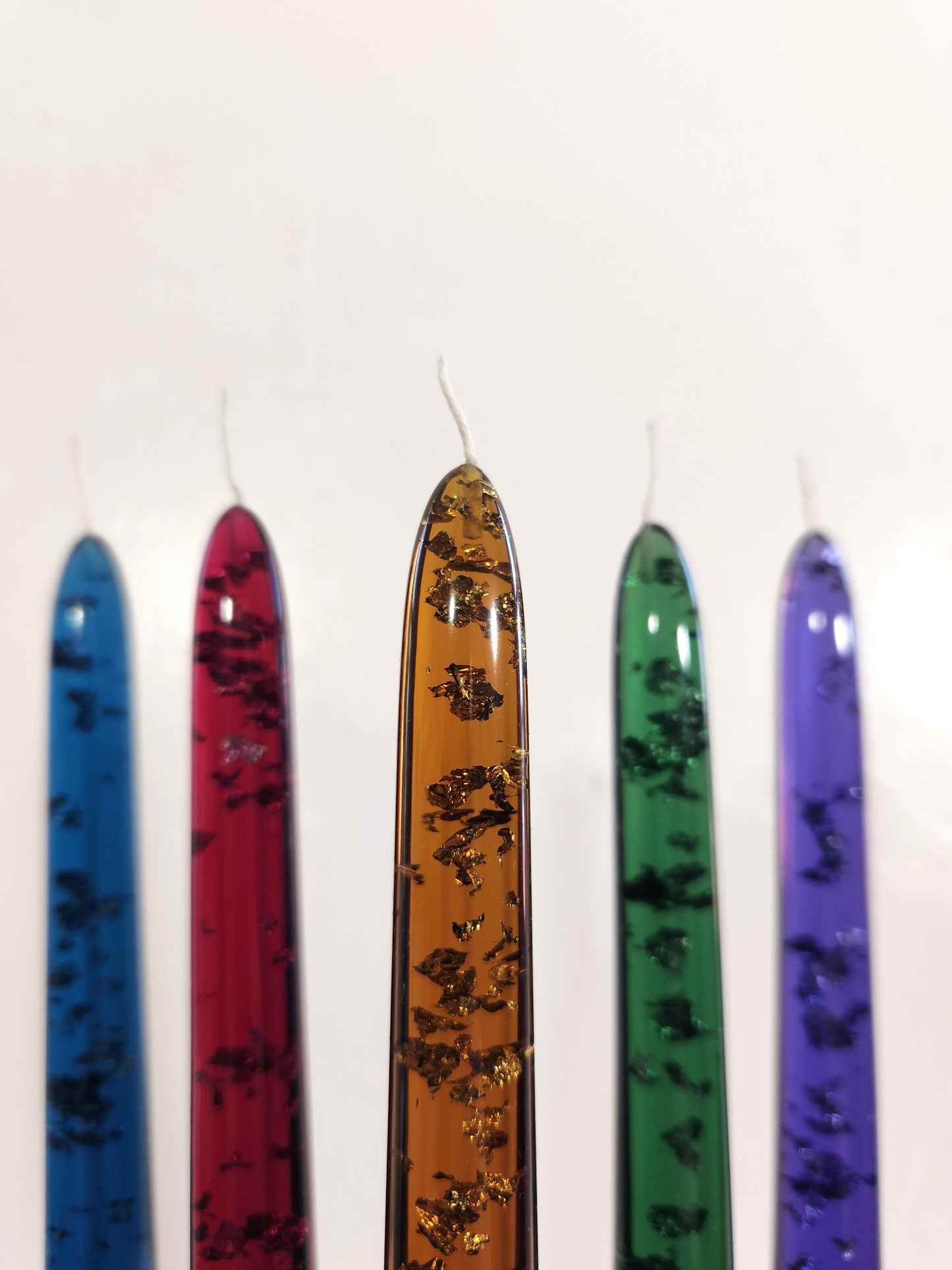 Sheer Tapered (resin) Candle Sticks with Wicks - Deep Dark Colors - 10 Inch Length - Set of 5 [LIMITED]