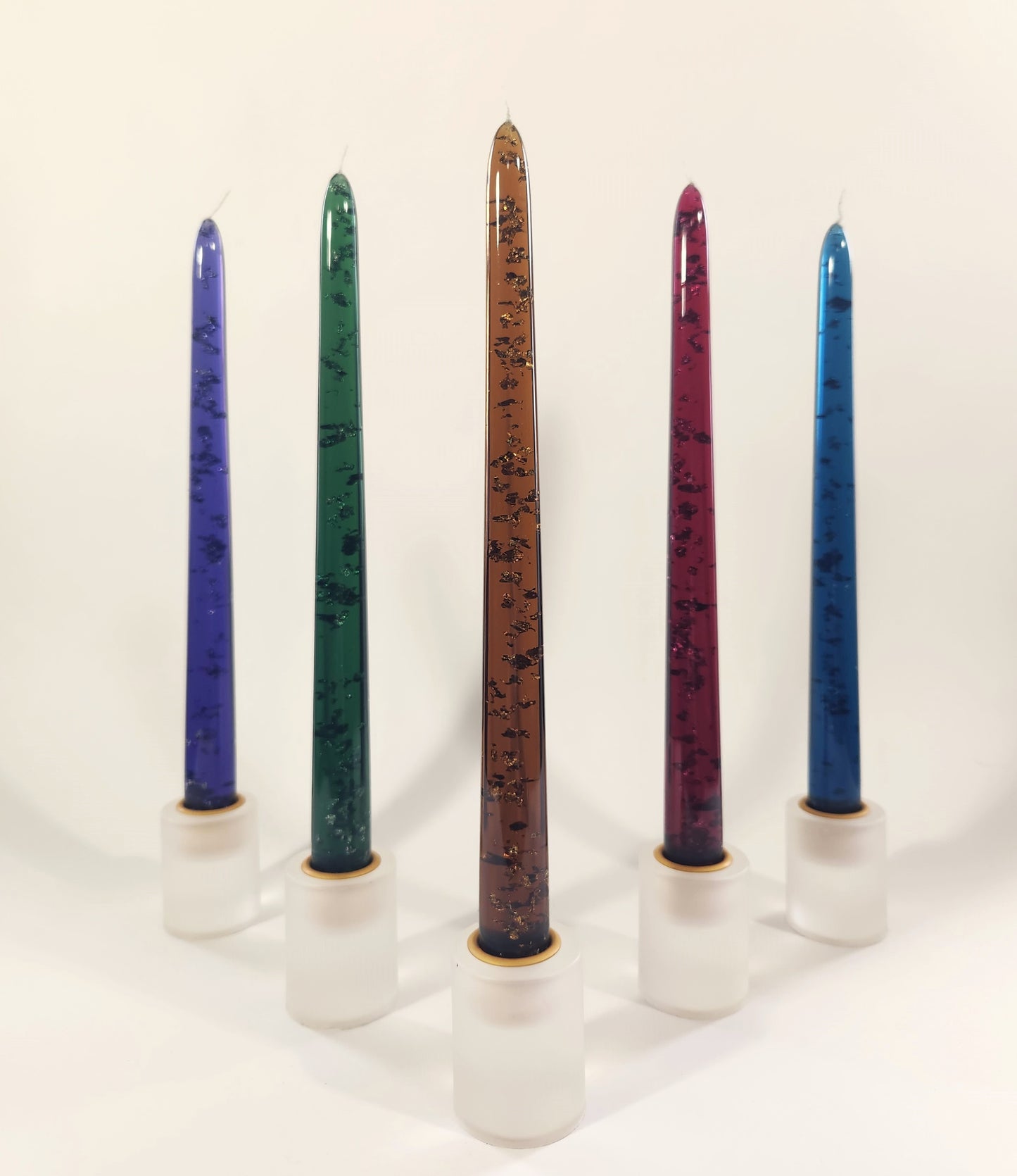 Sheer Tapered (resin) Candle Sticks with Wicks - Deep Dark Colors - 10 Inch Length - Set of 5 [LIMITED]