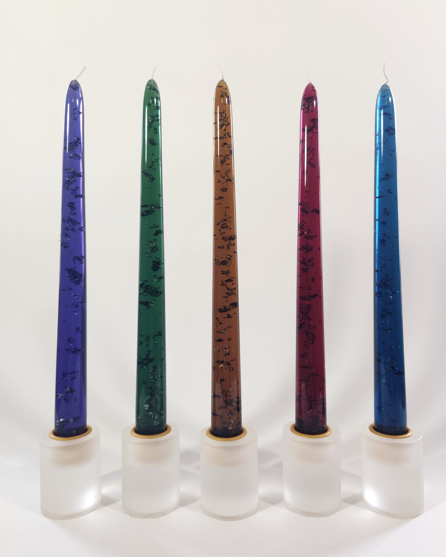 Sheer Tapered (resin) Candle Sticks with Wicks - Deep Dark Colors - 10 Inch Length - Set of 5 [LIMITED]