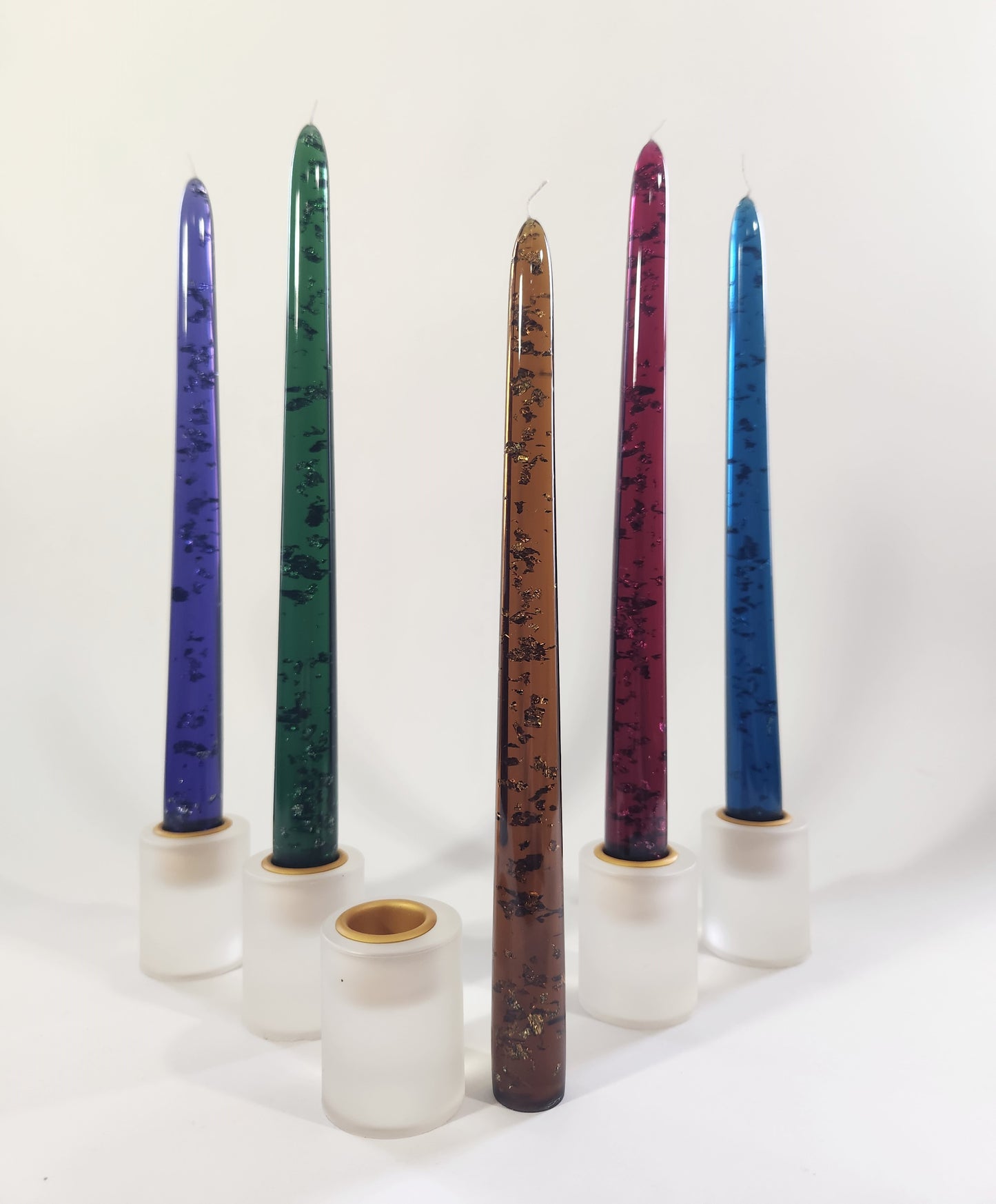 Sheer Tapered (resin) Candle Sticks with Wicks - Deep Dark Colors - 10 Inch Length - Set of 5 [LIMITED]