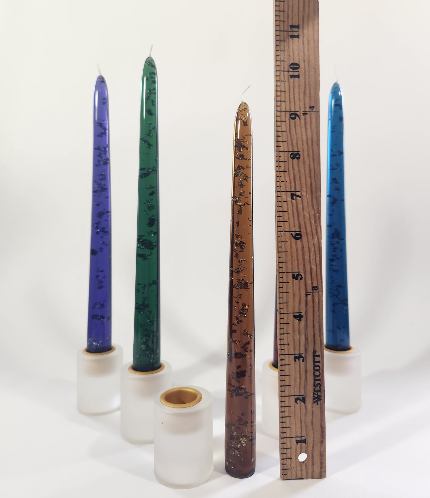 Sheer Tapered (resin) Candle Sticks with Wicks - Deep Dark Colors - 10 Inch Length - Set of 5 [LIMITED]