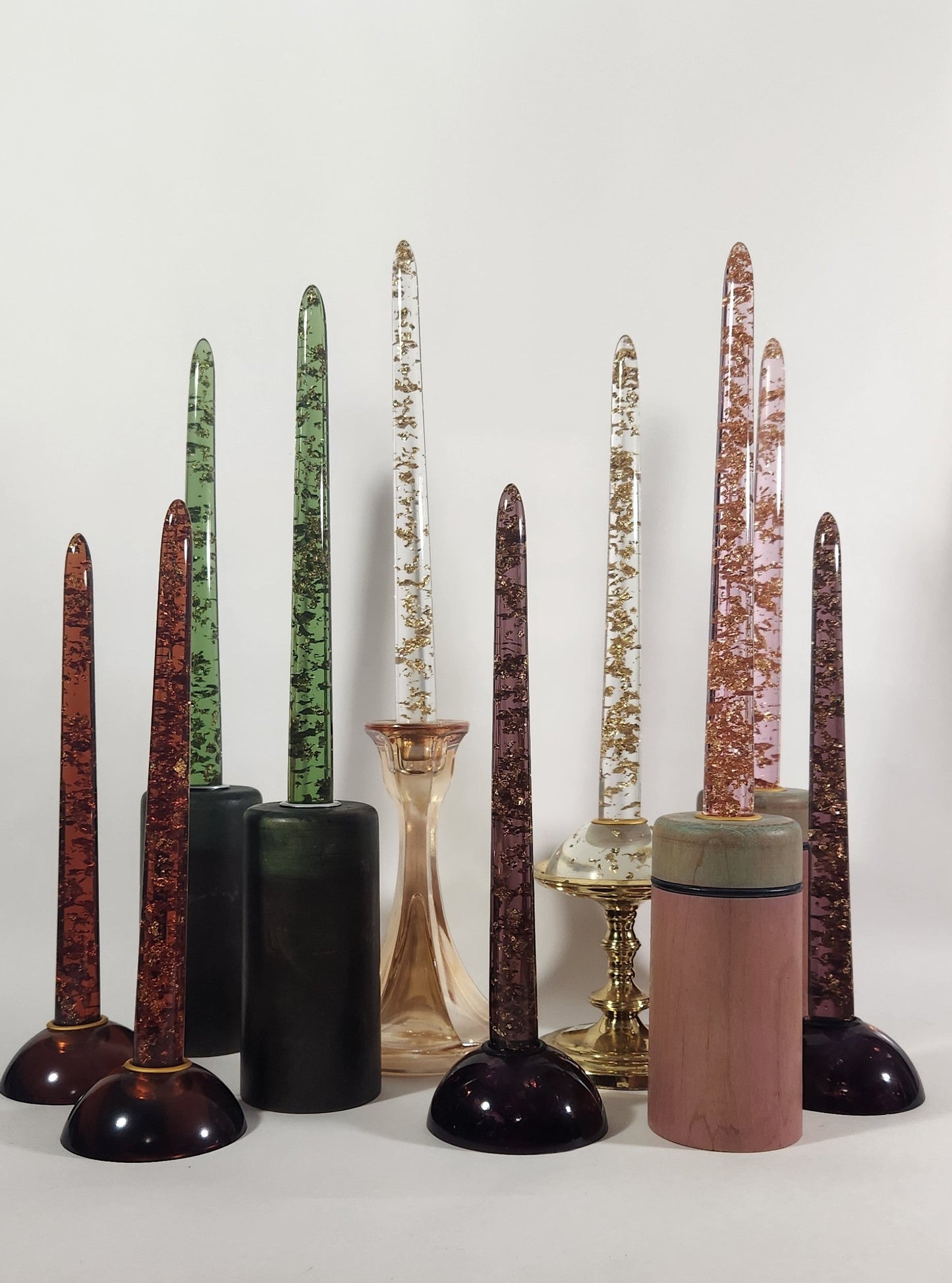 Chunky Gold Flake (resin) Candle Sticks - Assorted Colors - 10 Inch Length Pairs