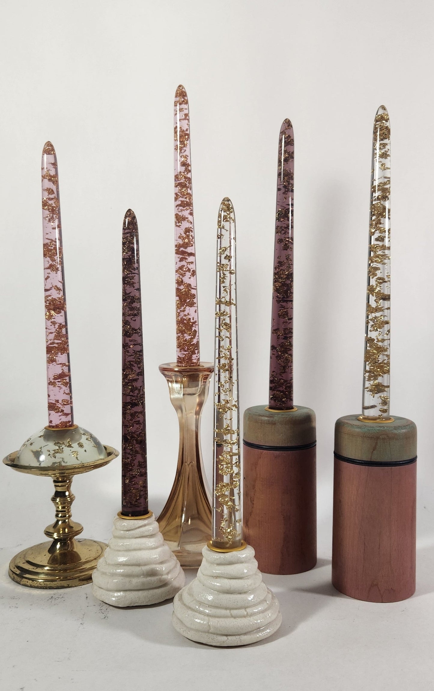 Chunky Gold Flake (resin) Candle Sticks - Assorted Colors - 10 Inch Length Pairs