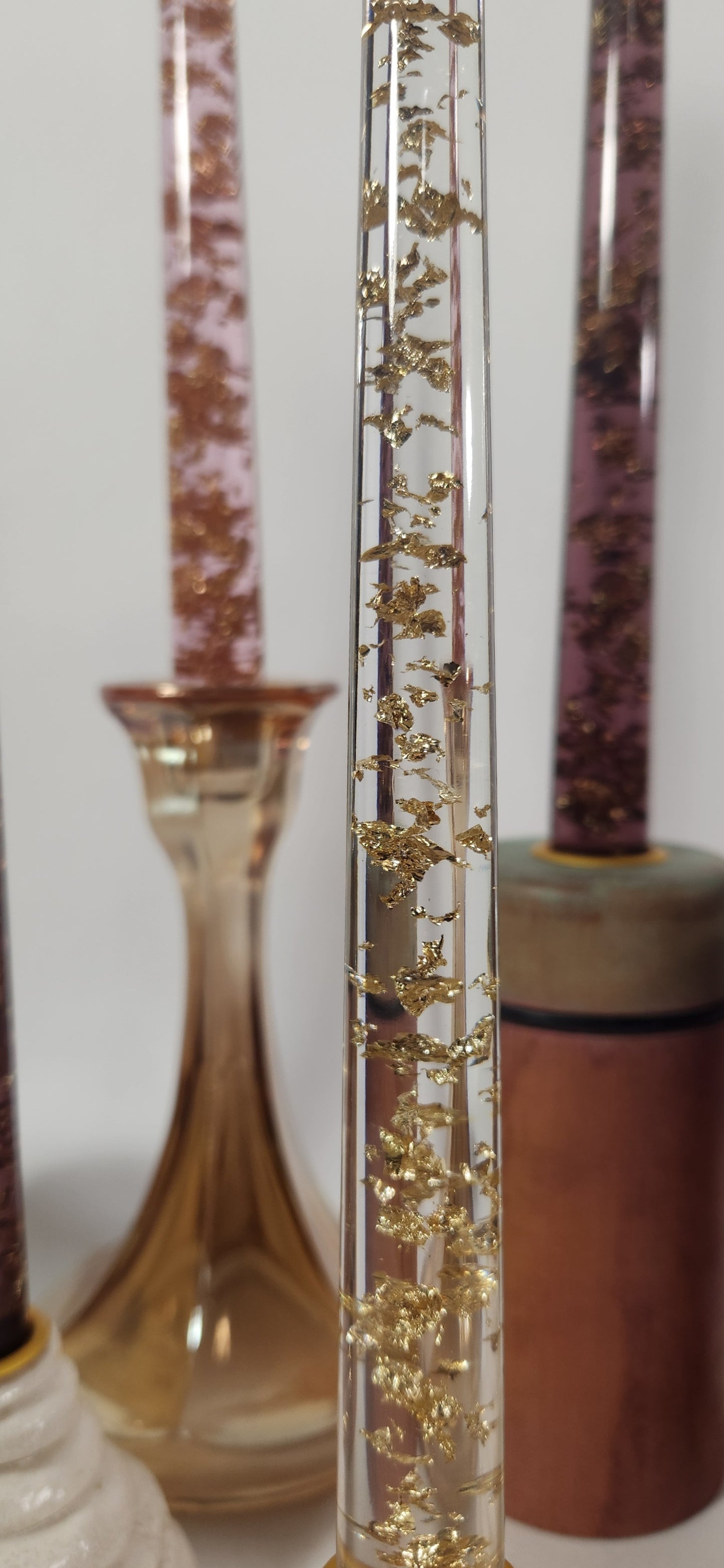 Chunky Gold Flake (resin) Candle Sticks - Assorted Colors - 10 Inch Length Pairs