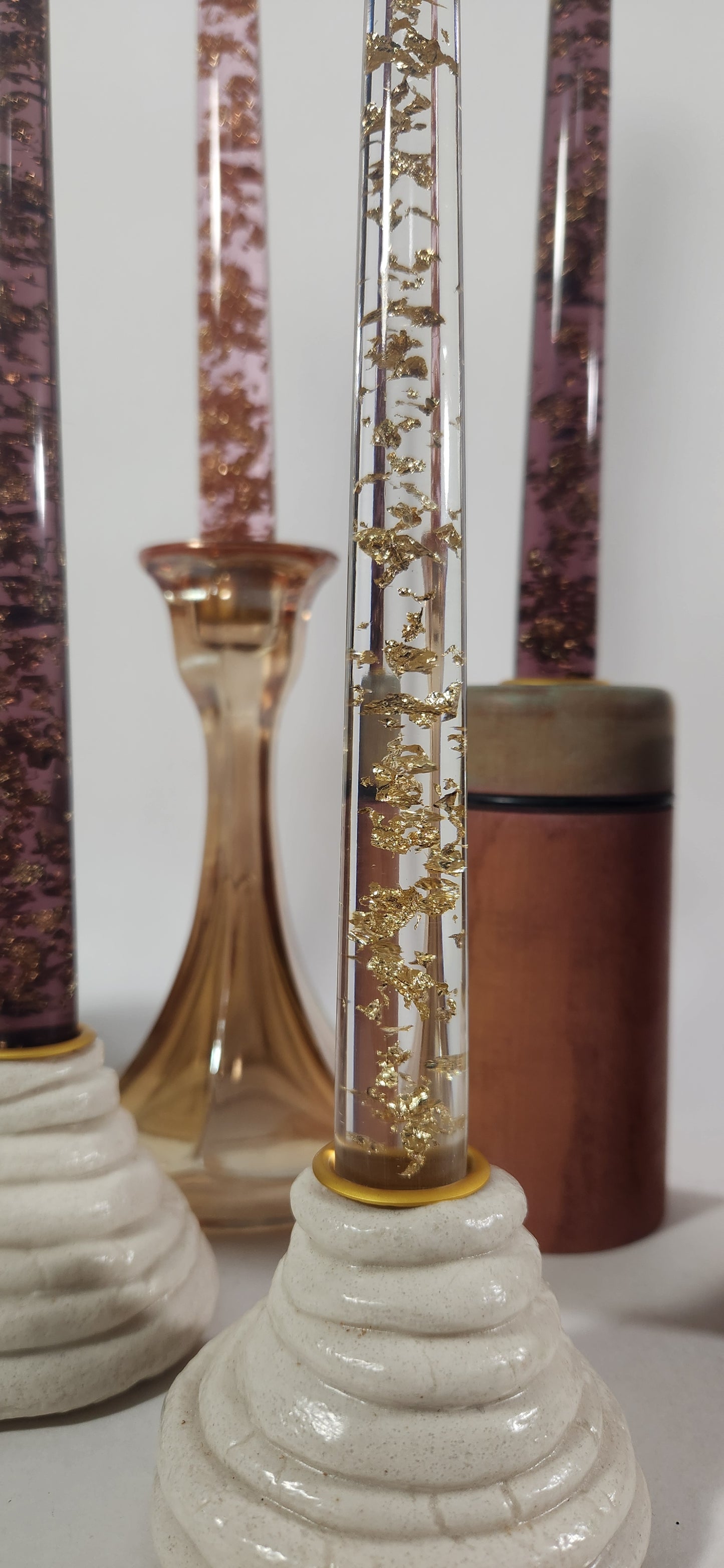 Chunky Gold Flake (resin) Candle Sticks - Assorted Colors - 10 Inch Length Pairs