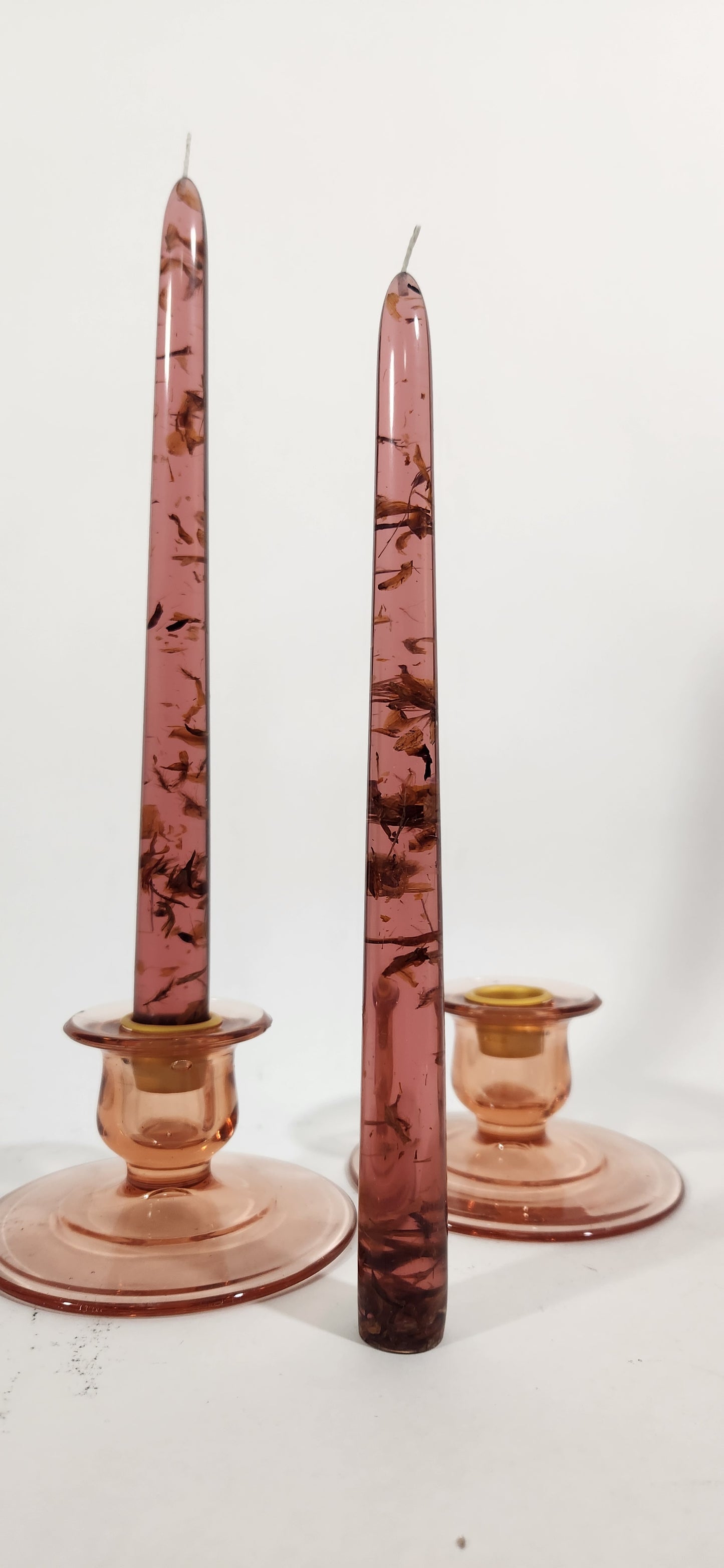 Dried Flower (resin) Candle Sticks with Wicks - Assorted Colors - 10 Inch Length Pairs