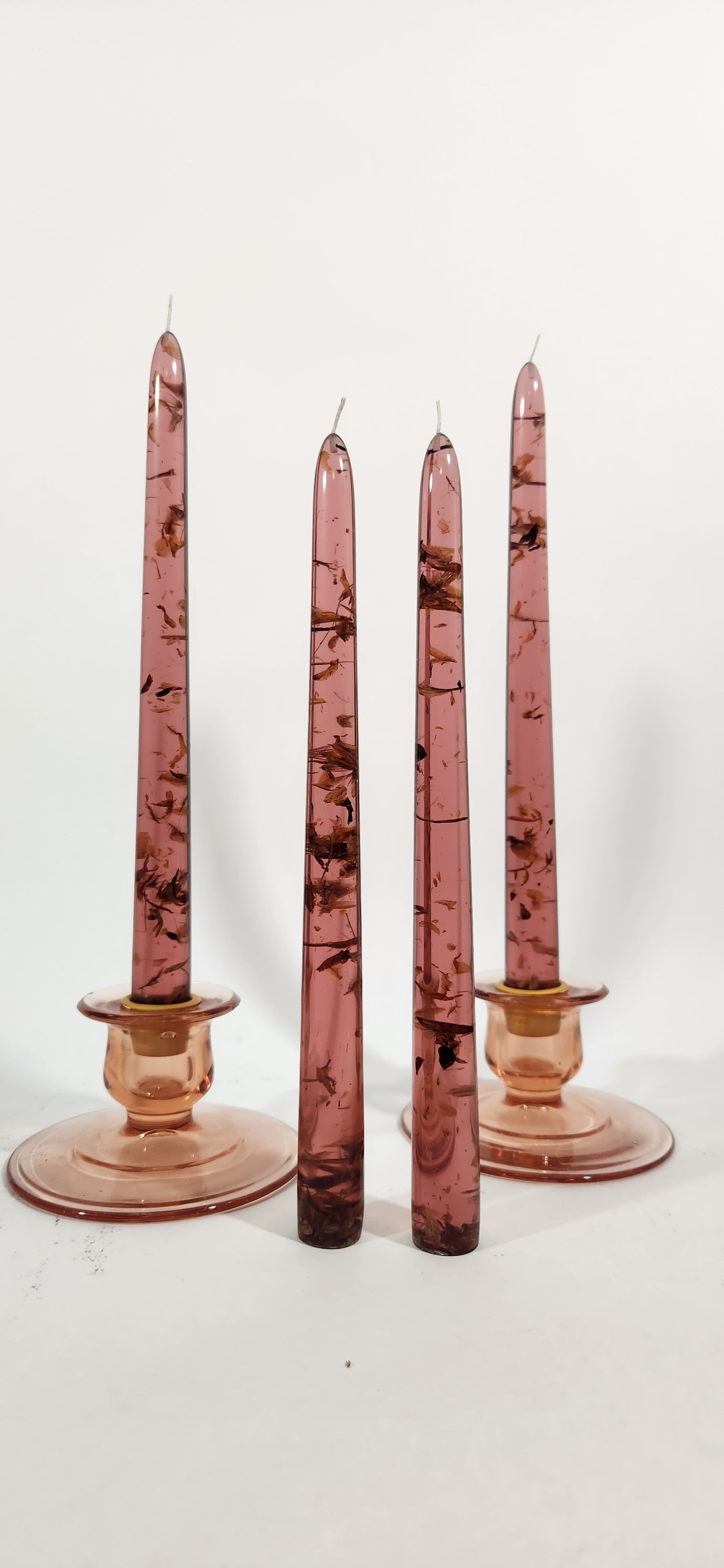 Dried Flower (resin) Candle Sticks with Wicks - Assorted Colors - 10 Inch Length Pairs