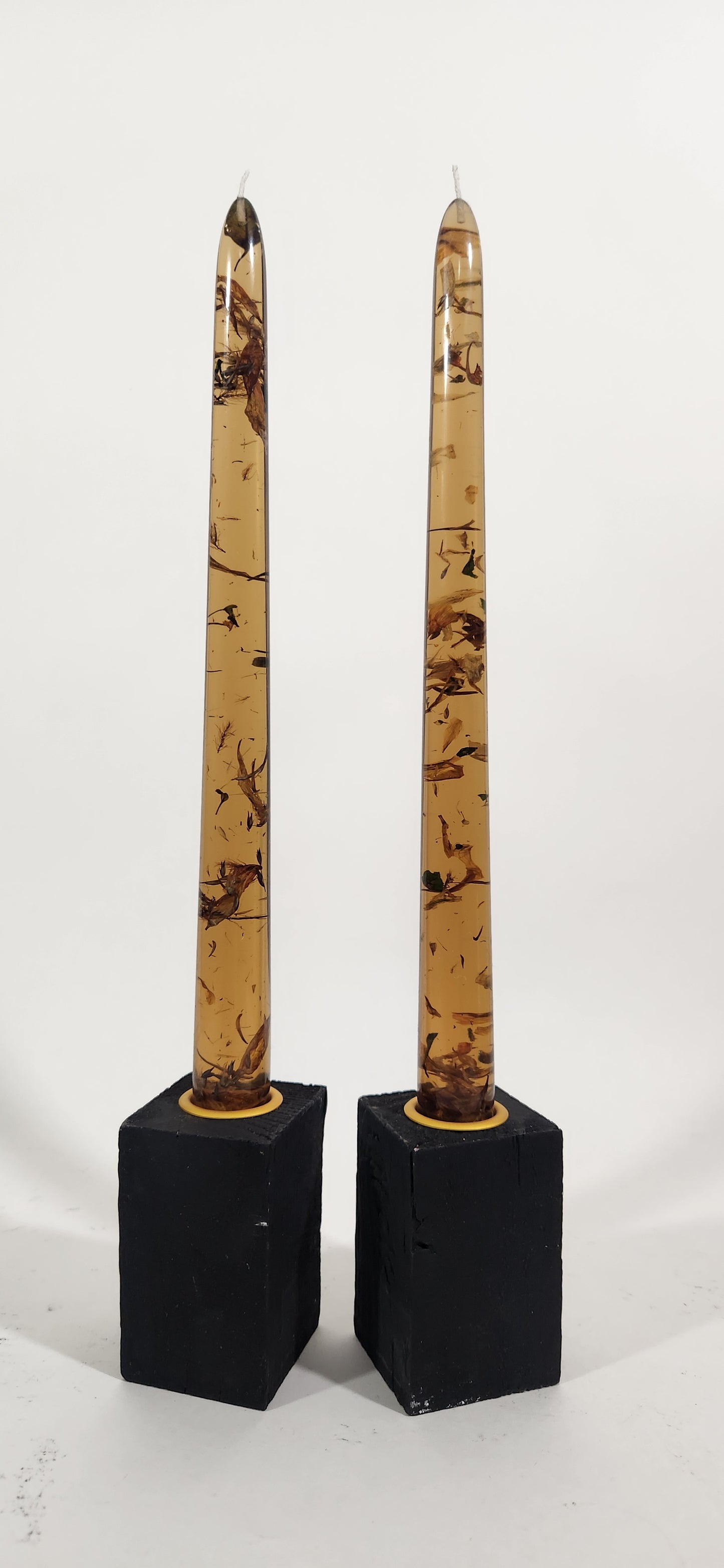 Dried Flower (resin) Candle Sticks with Wicks - Assorted Colors - 10 Inch Length Pairs