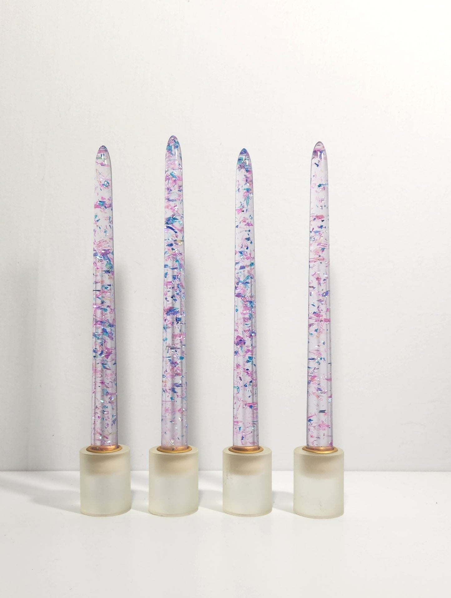 Sheer Tapered Iridescent (resin) Candle Sticks - Assorted Colors - 10 Inch Length Pairs