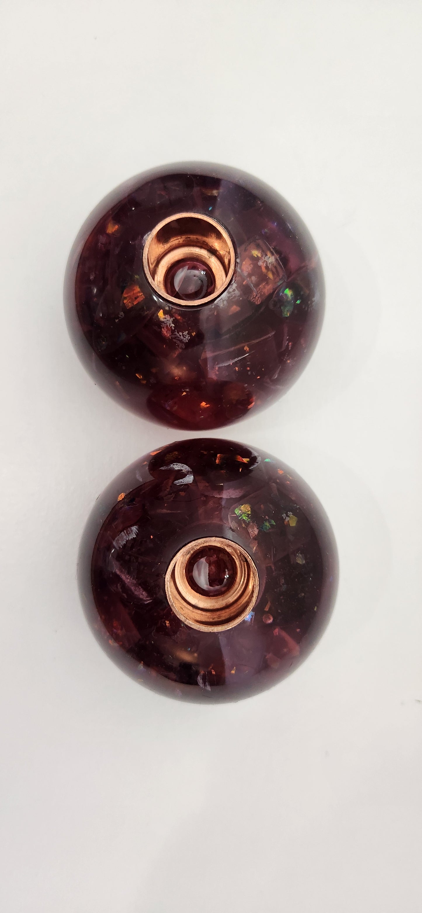Iridescent Burgundy-Mauve Chunk Orb Shaped Candle Holders, Pair