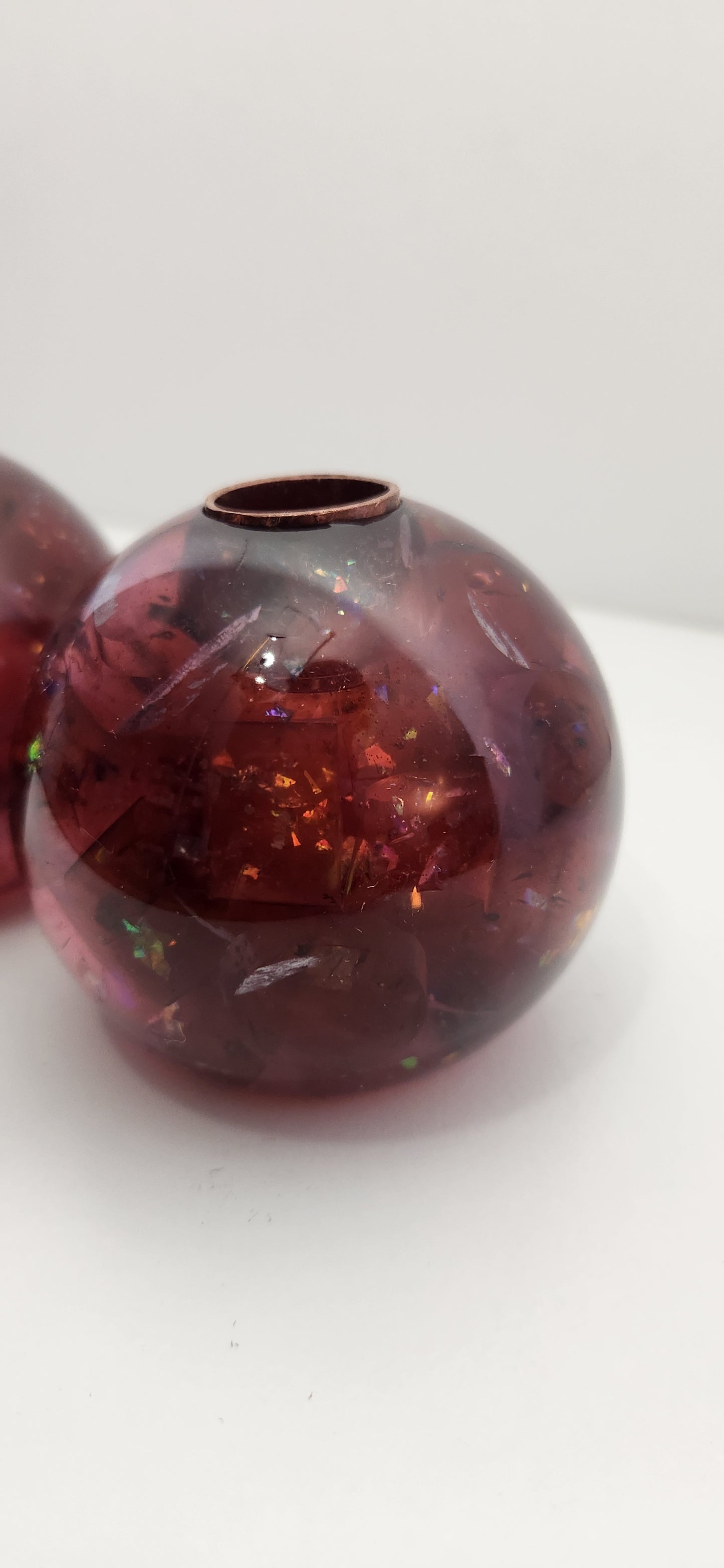 Iridescent Burgundy-Mauve Chunk Orb Shaped Candle Holders, Pair
