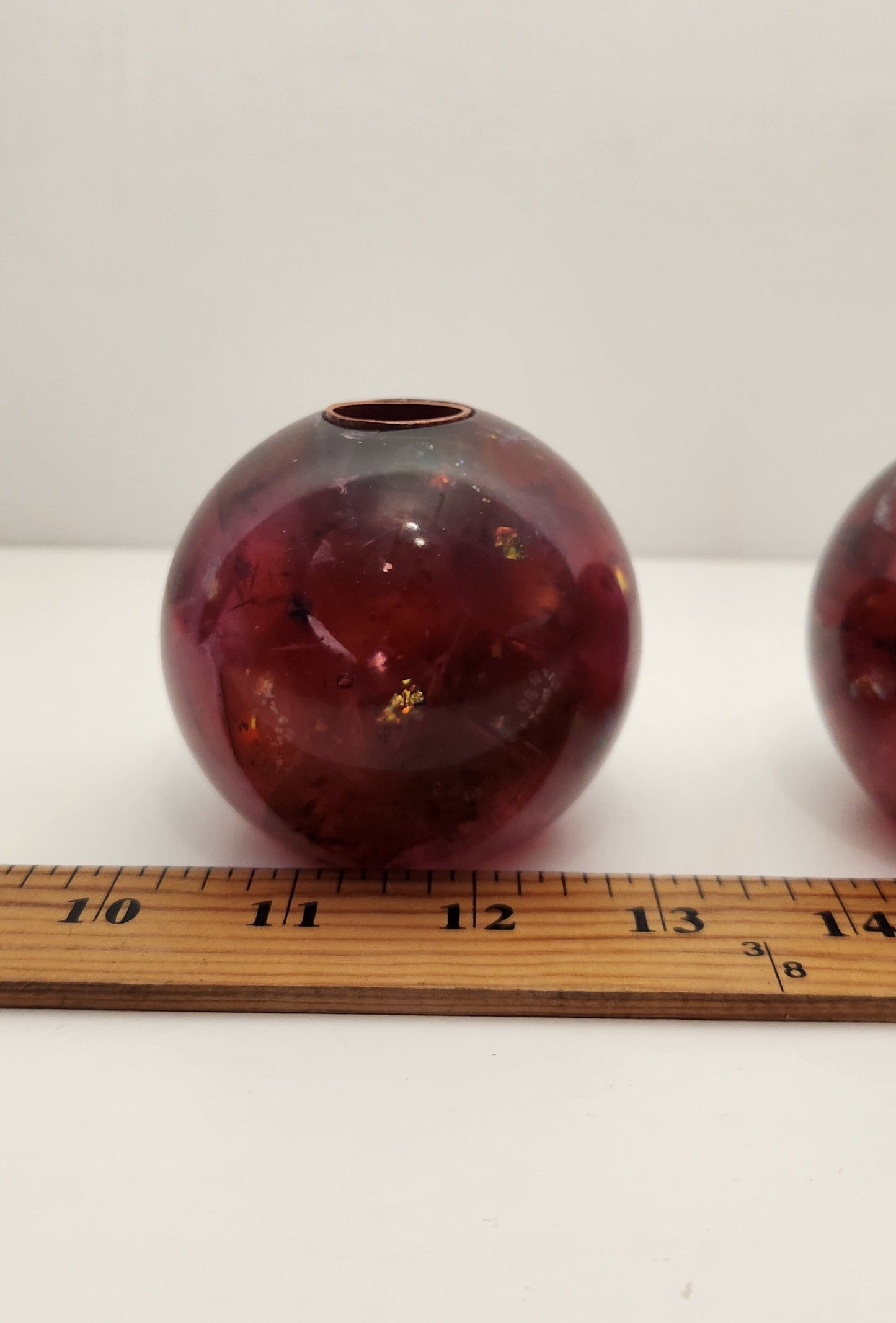 Iridescent Burgundy-Mauve Chunk Orb Shaped Candle Holders, Pair