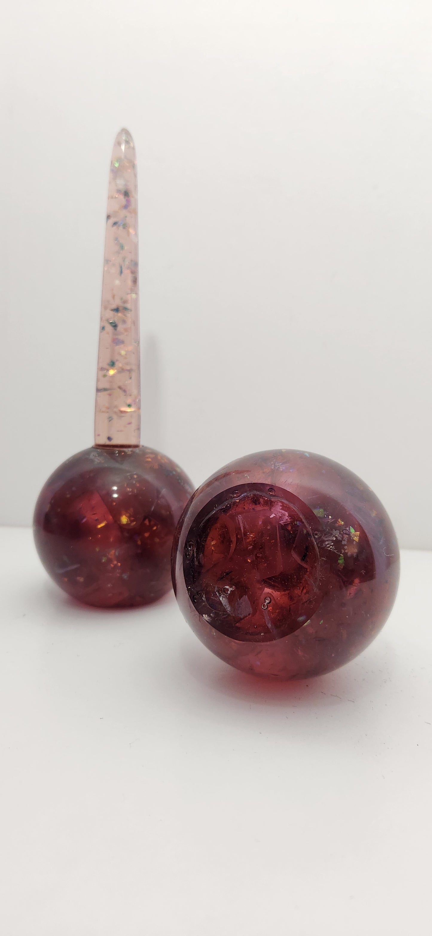 Iridescent Burgundy-Mauve Chunk Orb Shaped Candle Holders, Pair