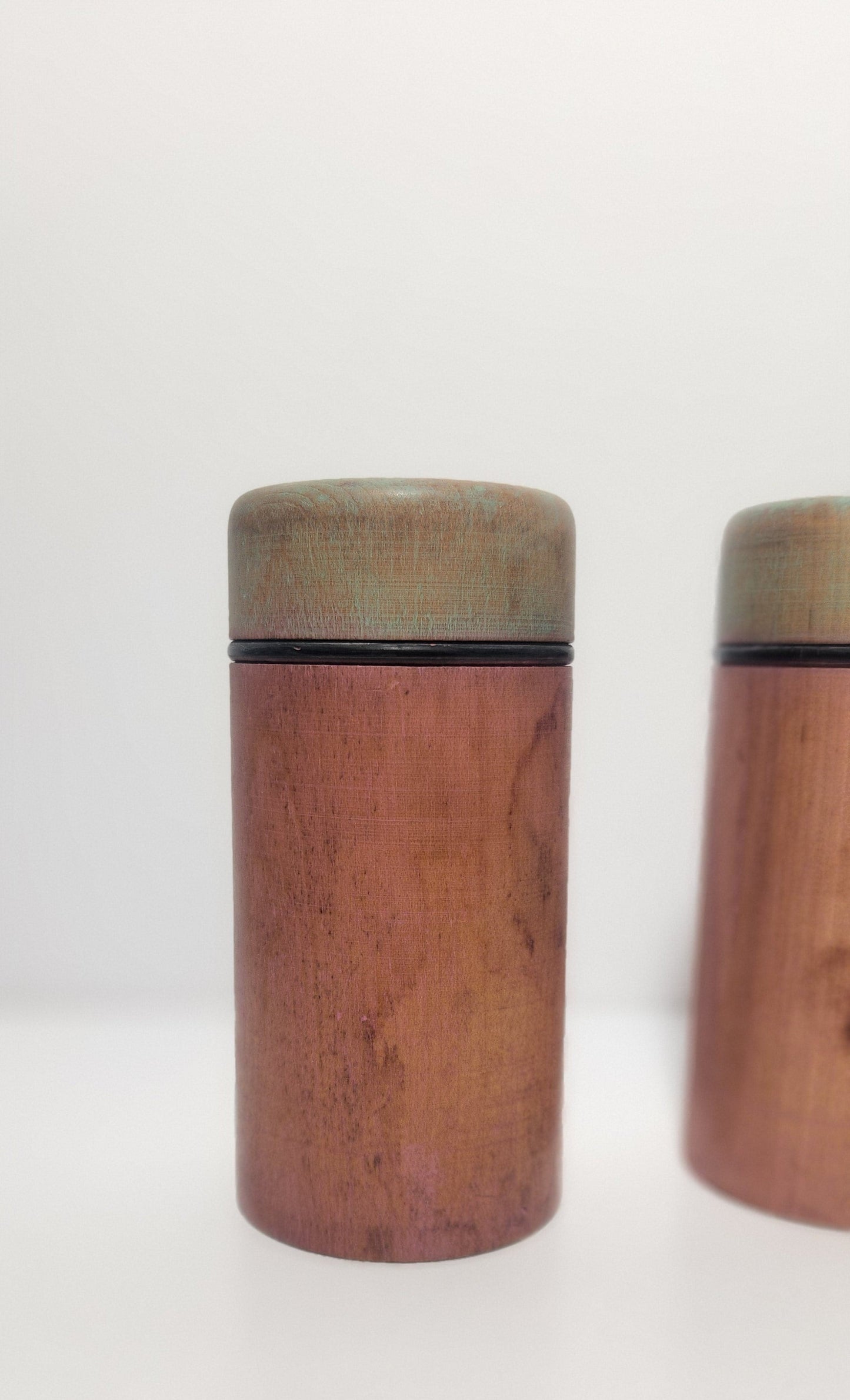 Reclaimed Industrial Wooden Spool Pink & Mint Green Candle Holders, Pair