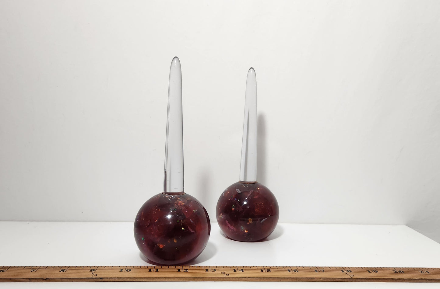 Iridescent Burgundy-Mauve Chunk Orb Shaped Candle Holders, Pair