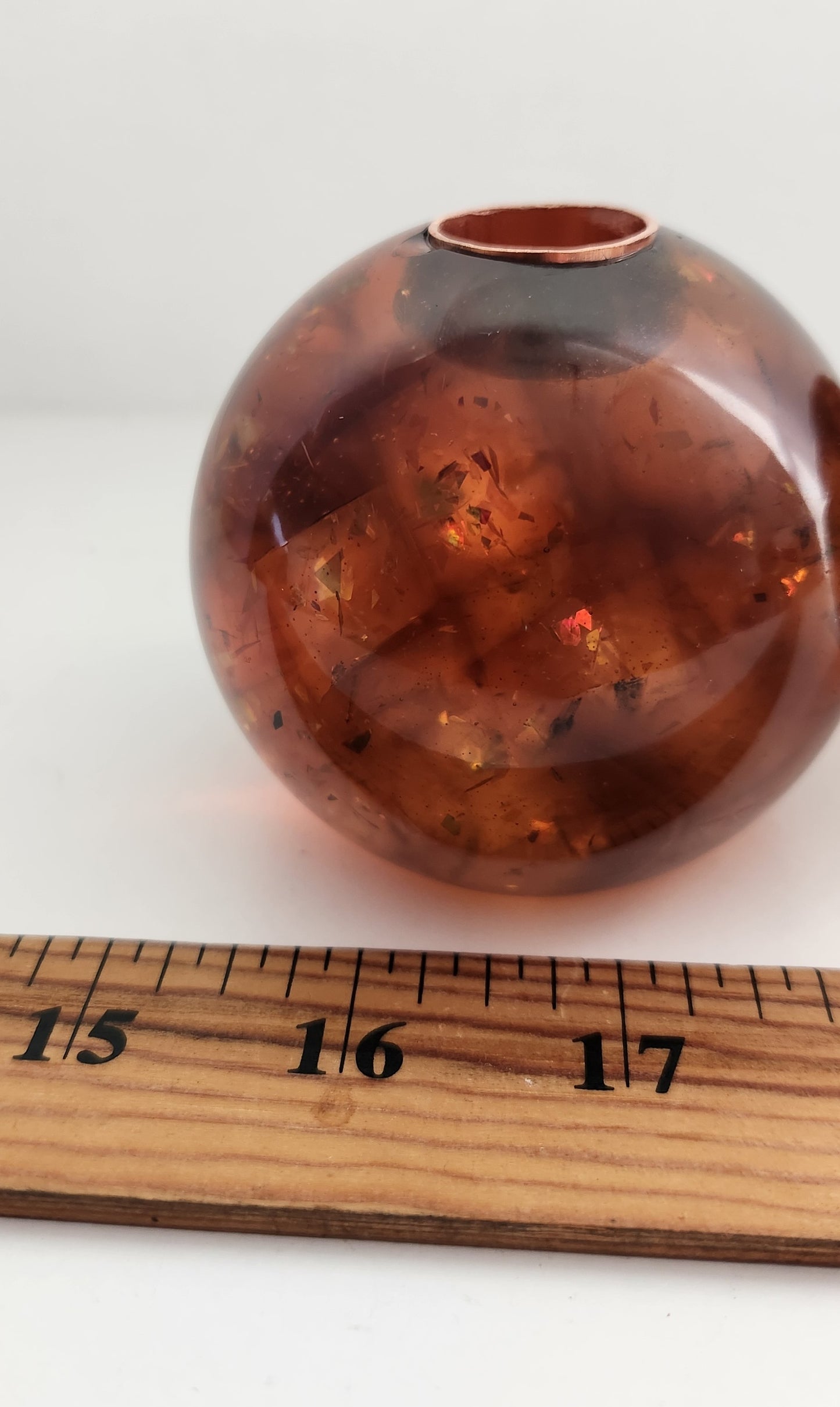 Iridescent Honey-Apricot Chunk Orb Shaped Candle Holders, Pair