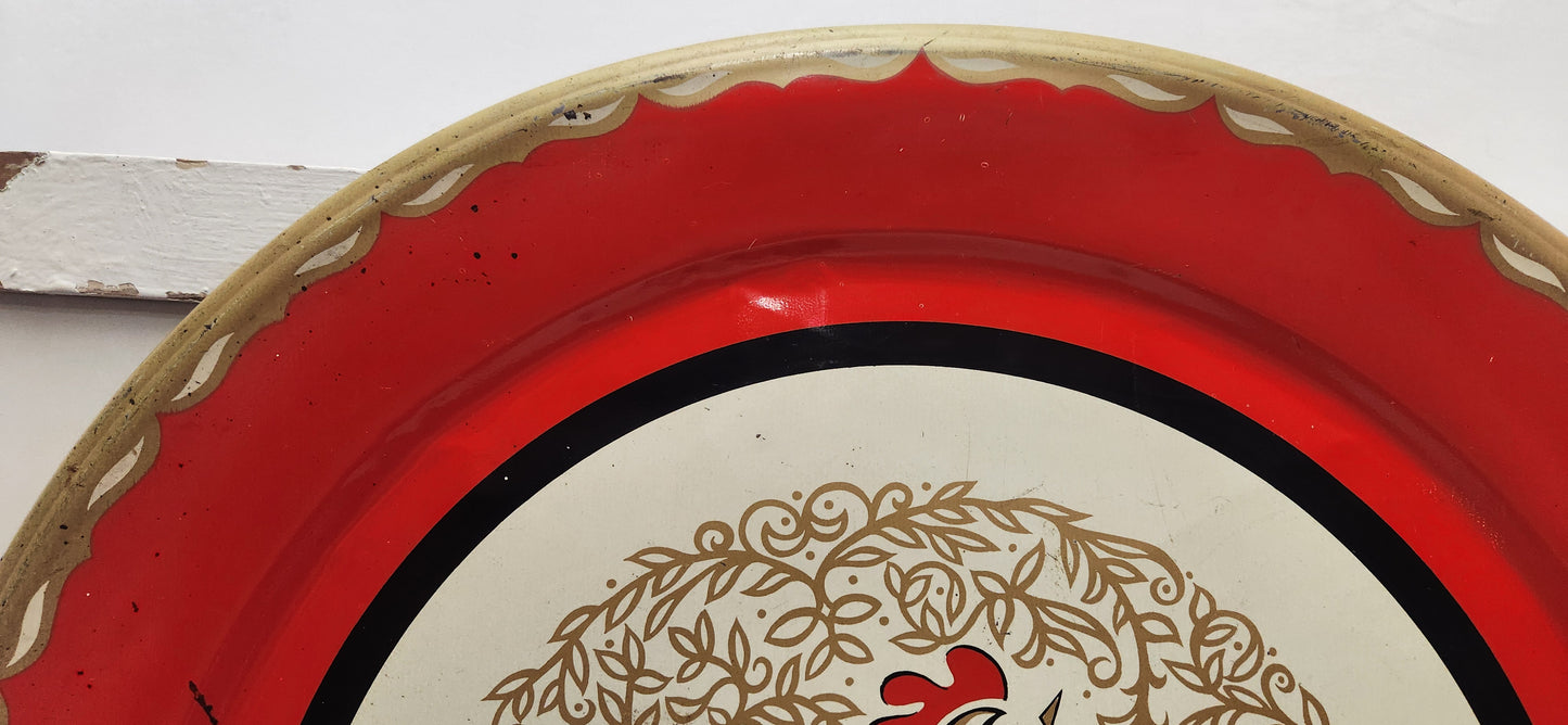 Vintage Marcelline Stoyke Red Rooster Round Serving Tray
