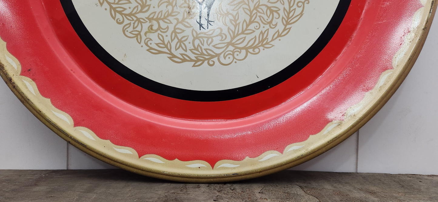 Vintage Marcelline Stoyke Red Rooster Round Serving Tray