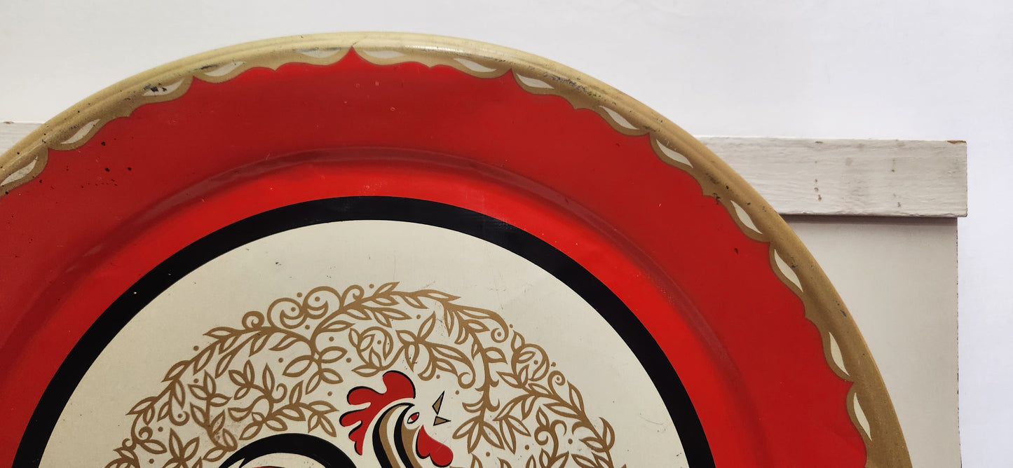 Vintage Marcelline Stoyke Red Rooster Round Serving Tray