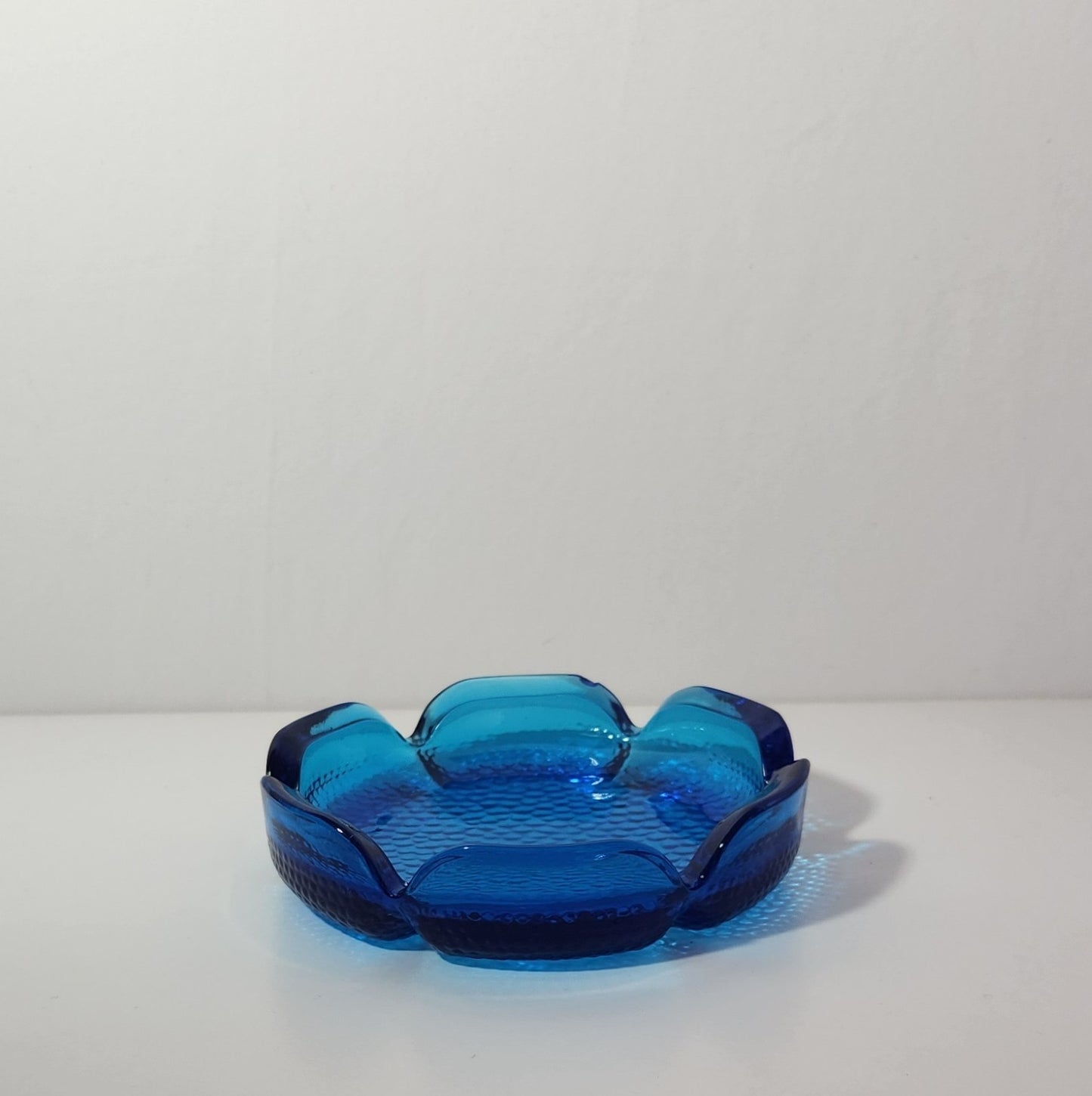 Vintage Laser Blue Lotus Shaped Ashtray or Trinket Dish