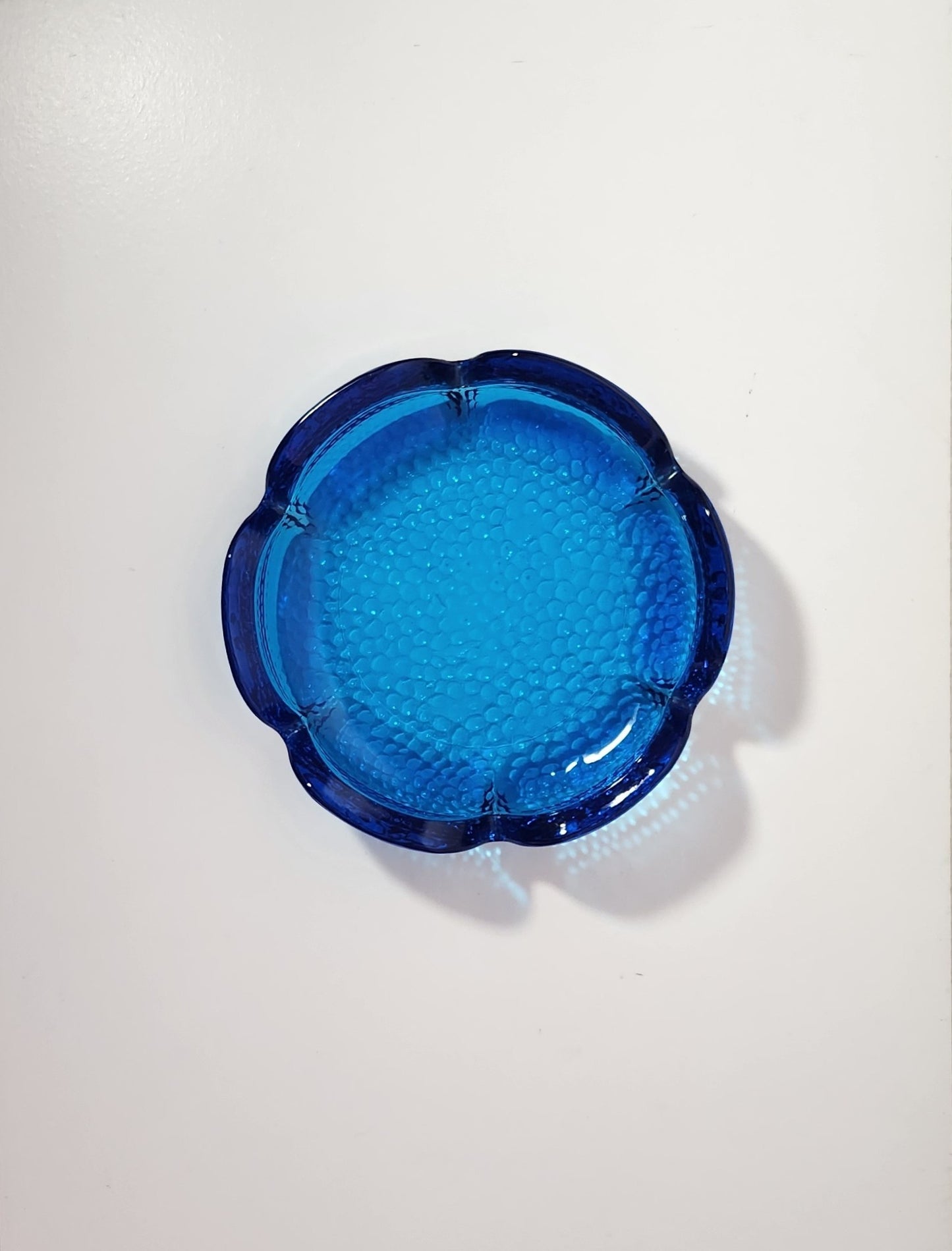 Vintage Laser Blue Lotus Shaped Ashtray or Trinket Dish