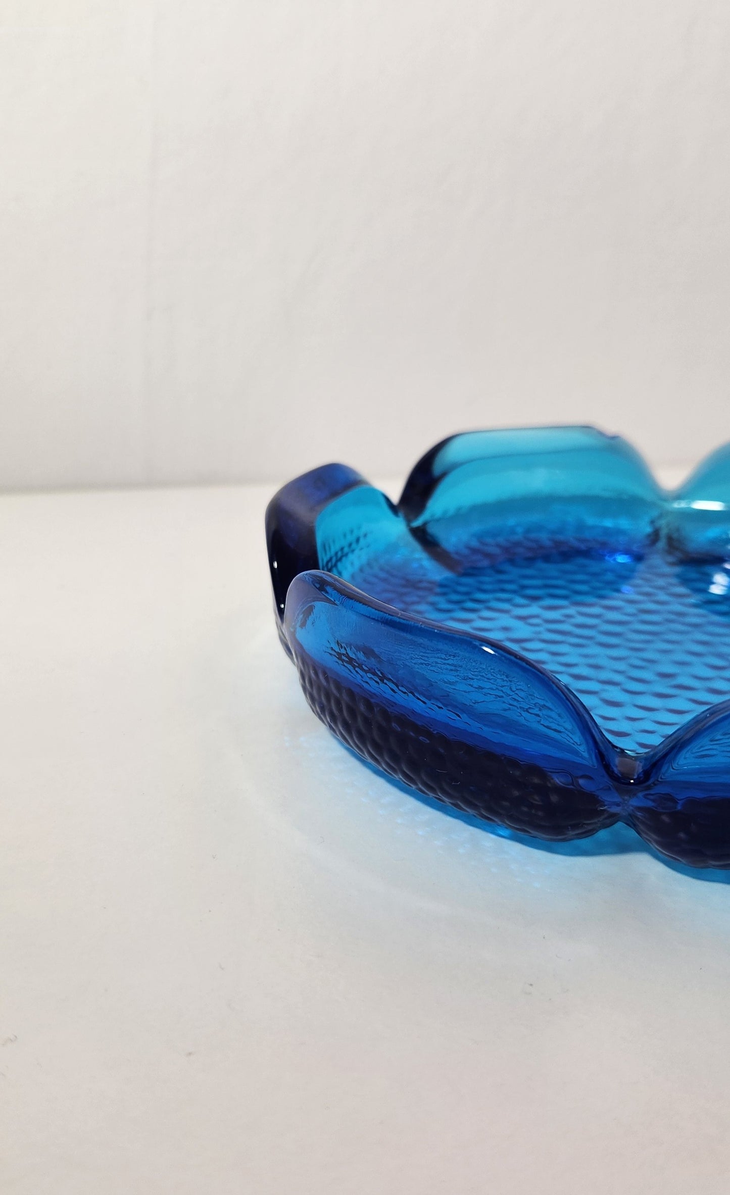 Vintage Laser Blue Lotus Shaped Ashtray or Trinket Dish