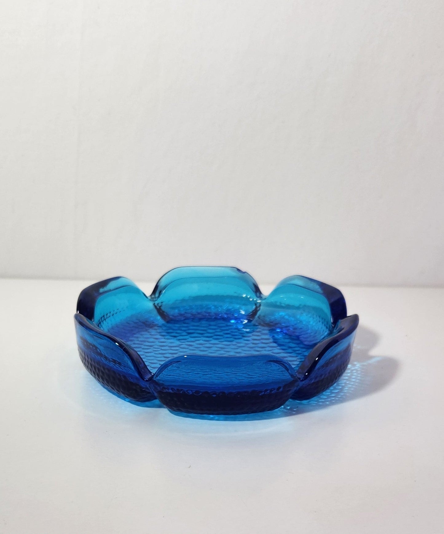 Vintage Laser Blue Lotus Shaped Ashtray or Trinket Dish
