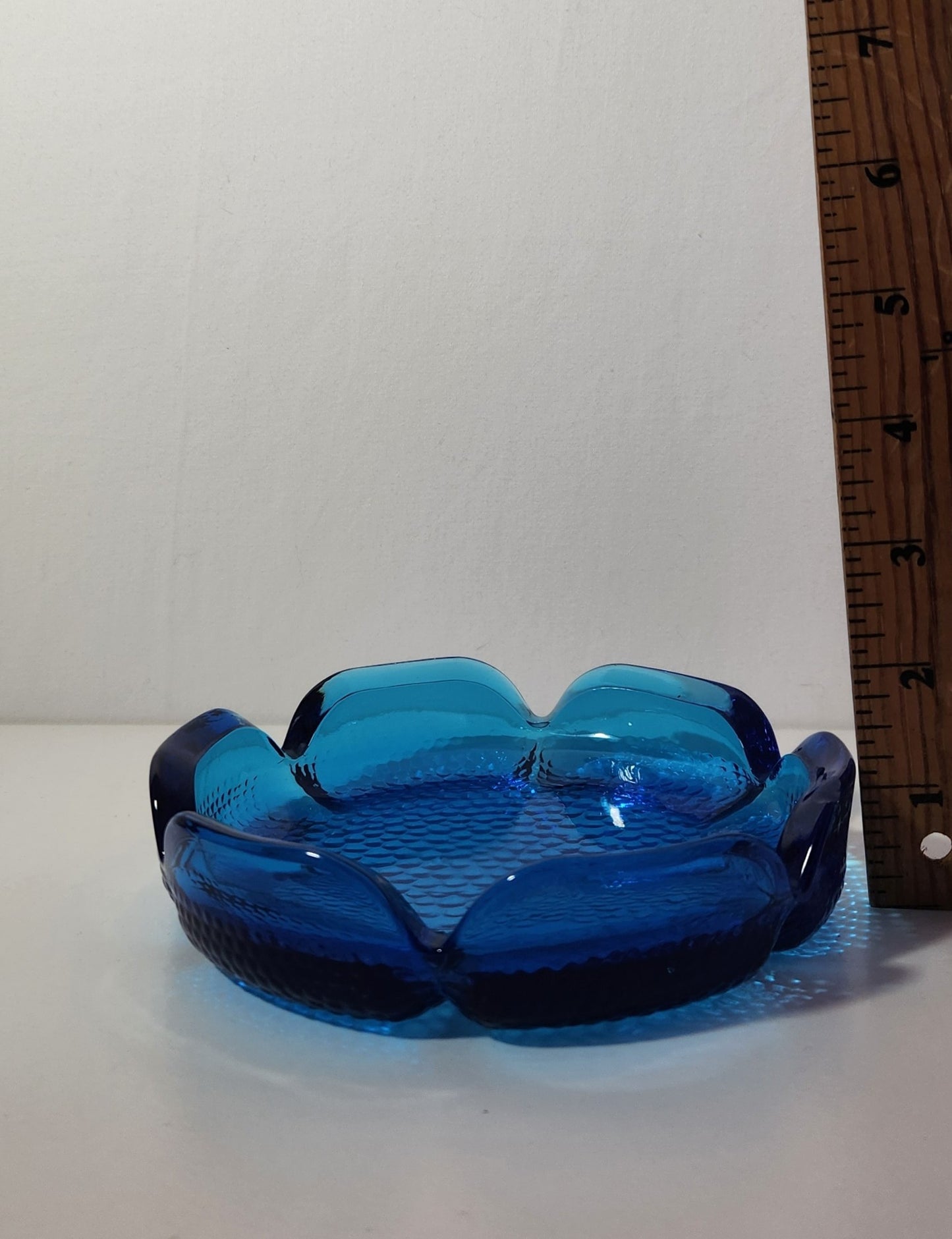 Vintage Laser Blue Lotus Shaped Ashtray or Trinket Dish