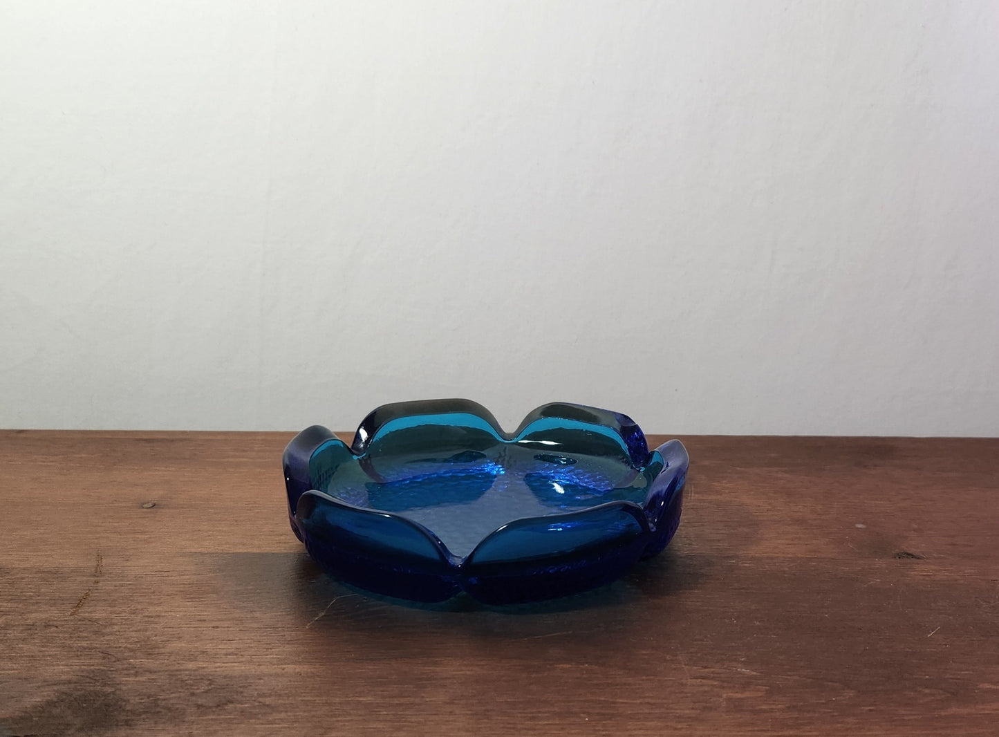Vintage Laser Blue Lotus Shaped Ashtray or Trinket Dish