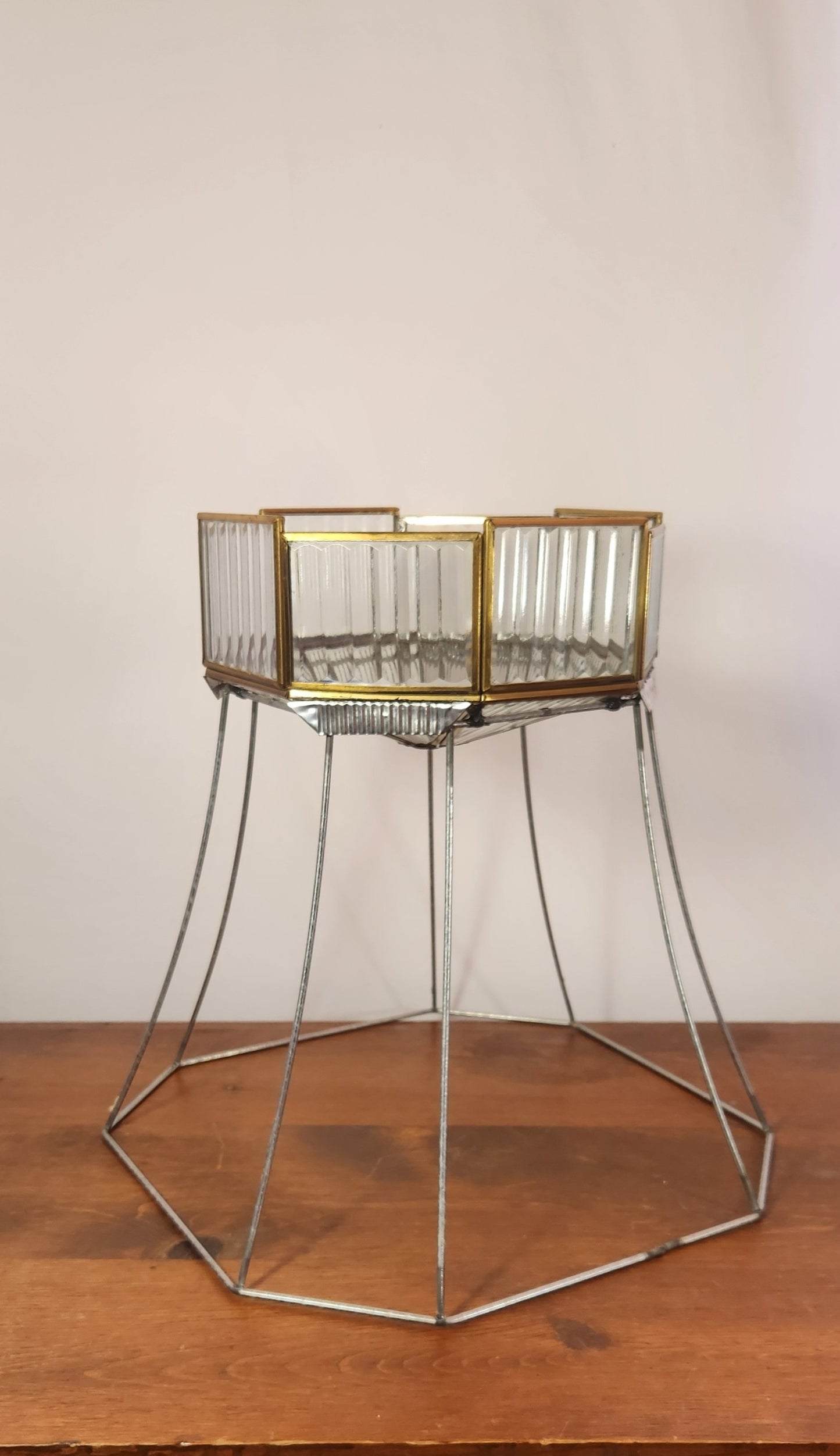Art Deco Style Glass and Metal Repurposed Lamp Shade Planter