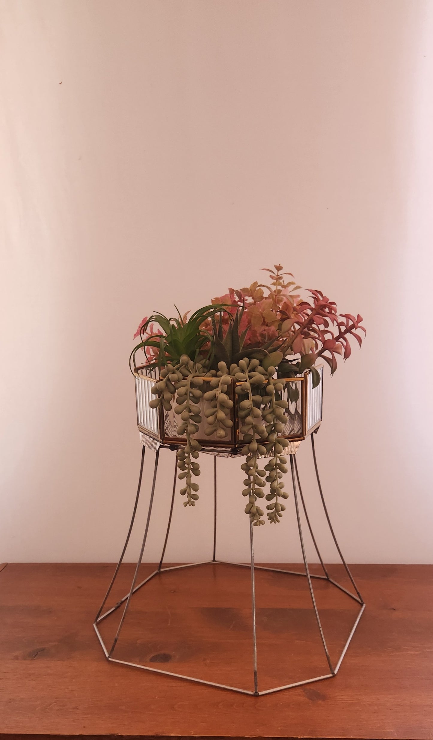 Art Deco Style Glass and Metal Repurposed Lamp Shade Planter