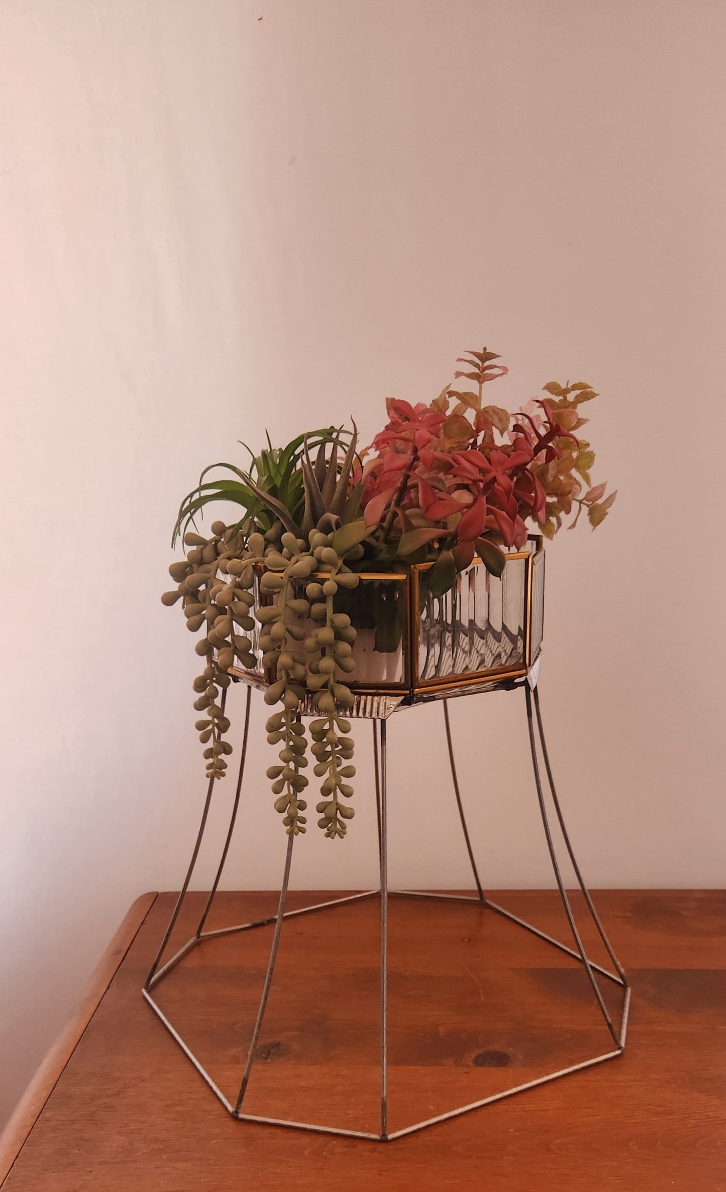 Art Deco Style Glass and Metal Repurposed Lamp Shade Planter