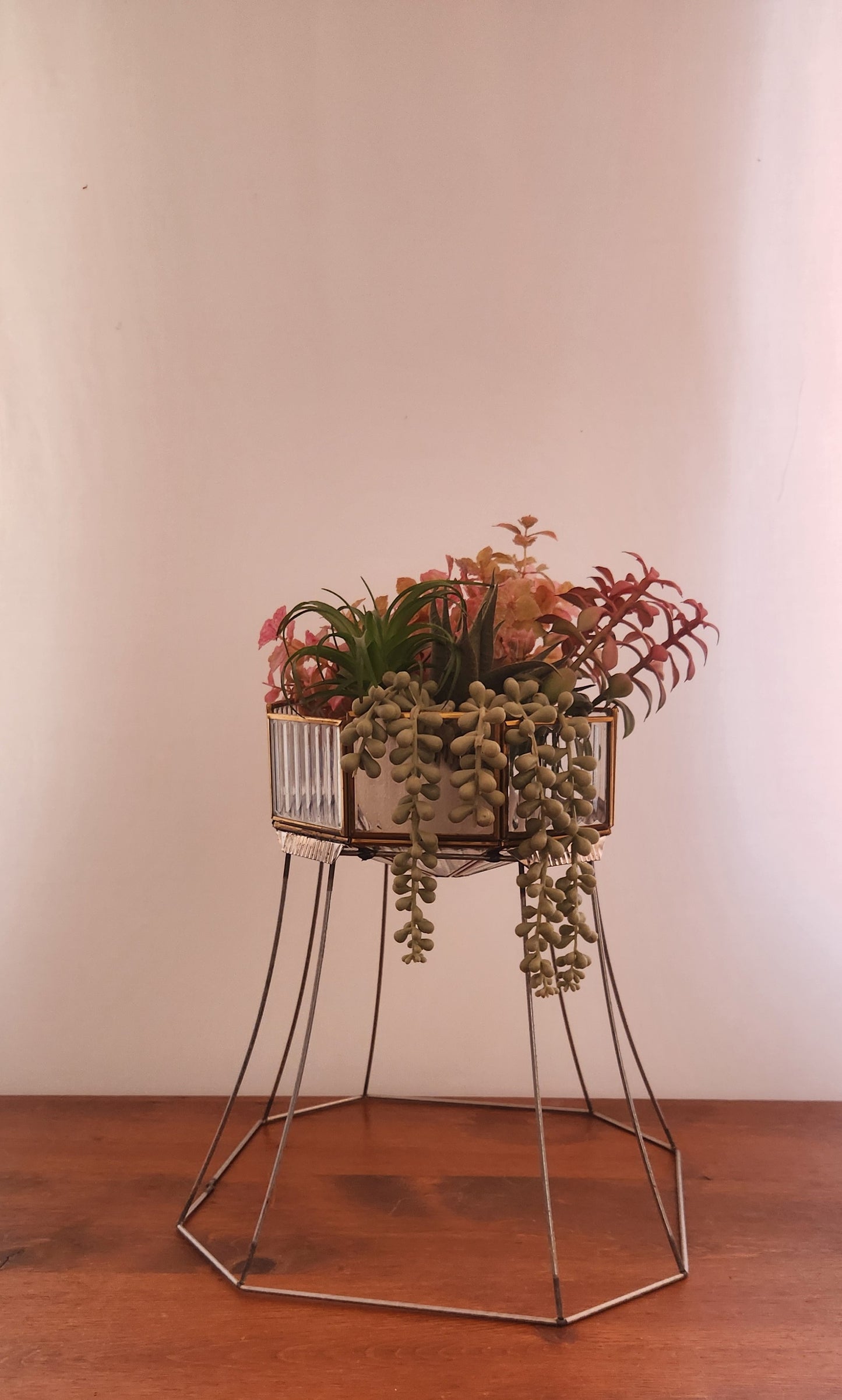 Art Deco Style Glass and Metal Repurposed Lamp Shade Planter