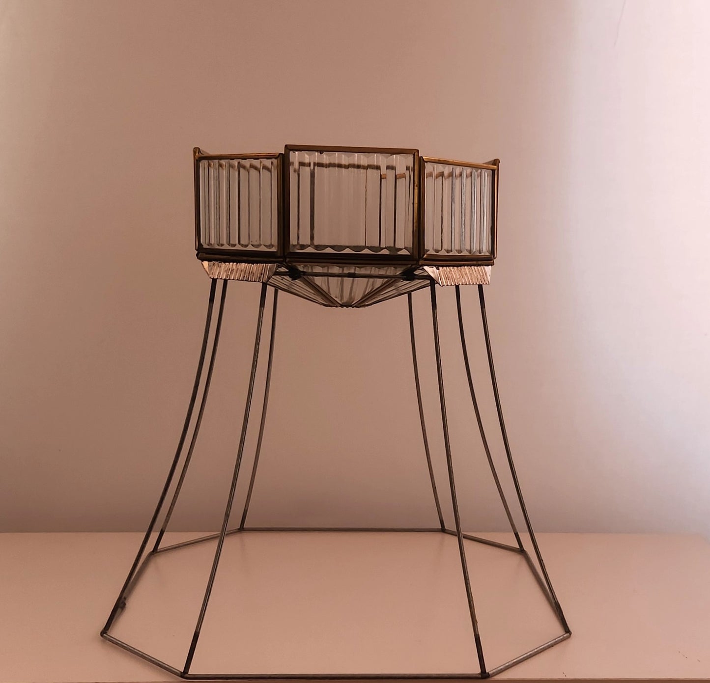 Art Deco Style Glass and Metal Repurposed Lamp Shade Planter