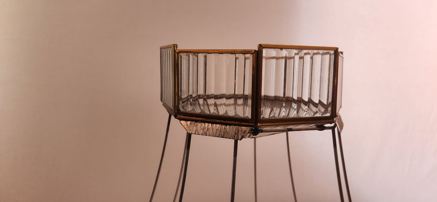Art Deco Style Glass and Metal Repurposed Lamp Shade Planter
