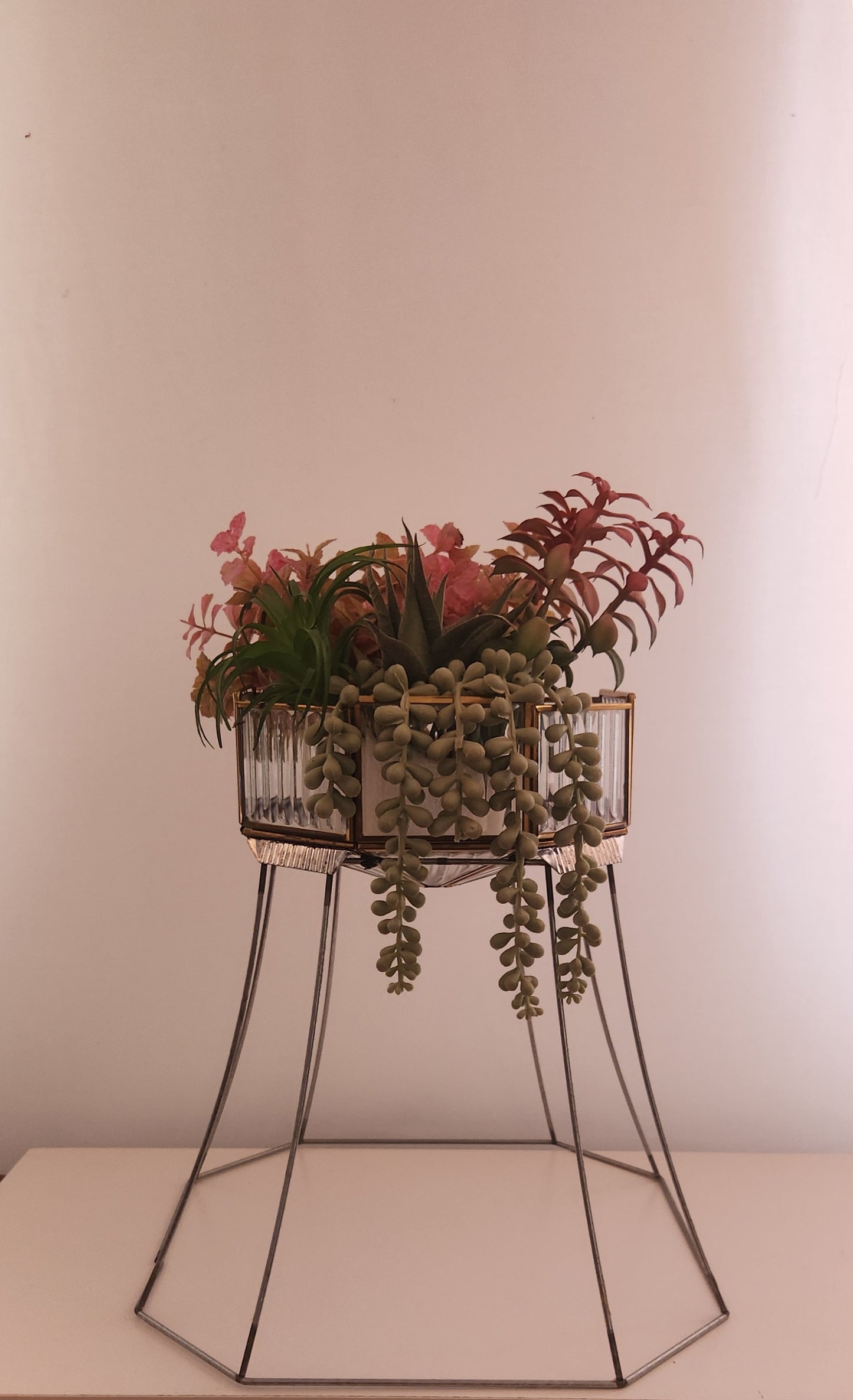 Art Deco Style Glass and Metal Repurposed Lamp Shade Planter
