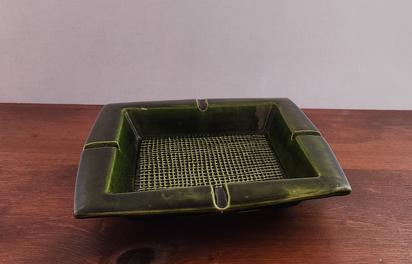 Vintage Lane Ceramics Avocado Green Glazed Square Ashtray