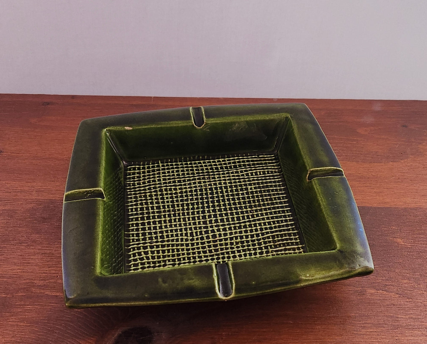 Vintage Lane Ceramics Avocado Green Glazed Square Ashtray
