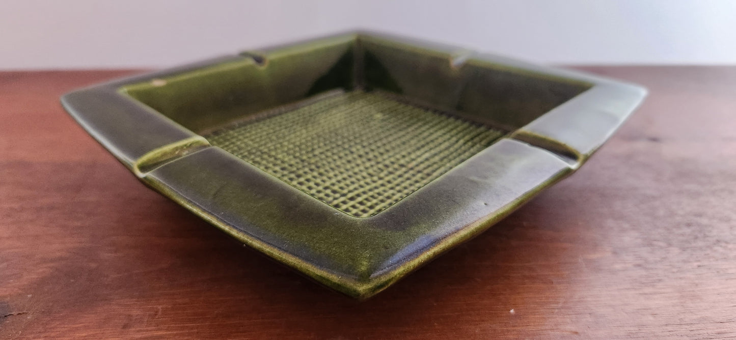Vintage Lane Ceramics Avocado Green Glazed Square Ashtray