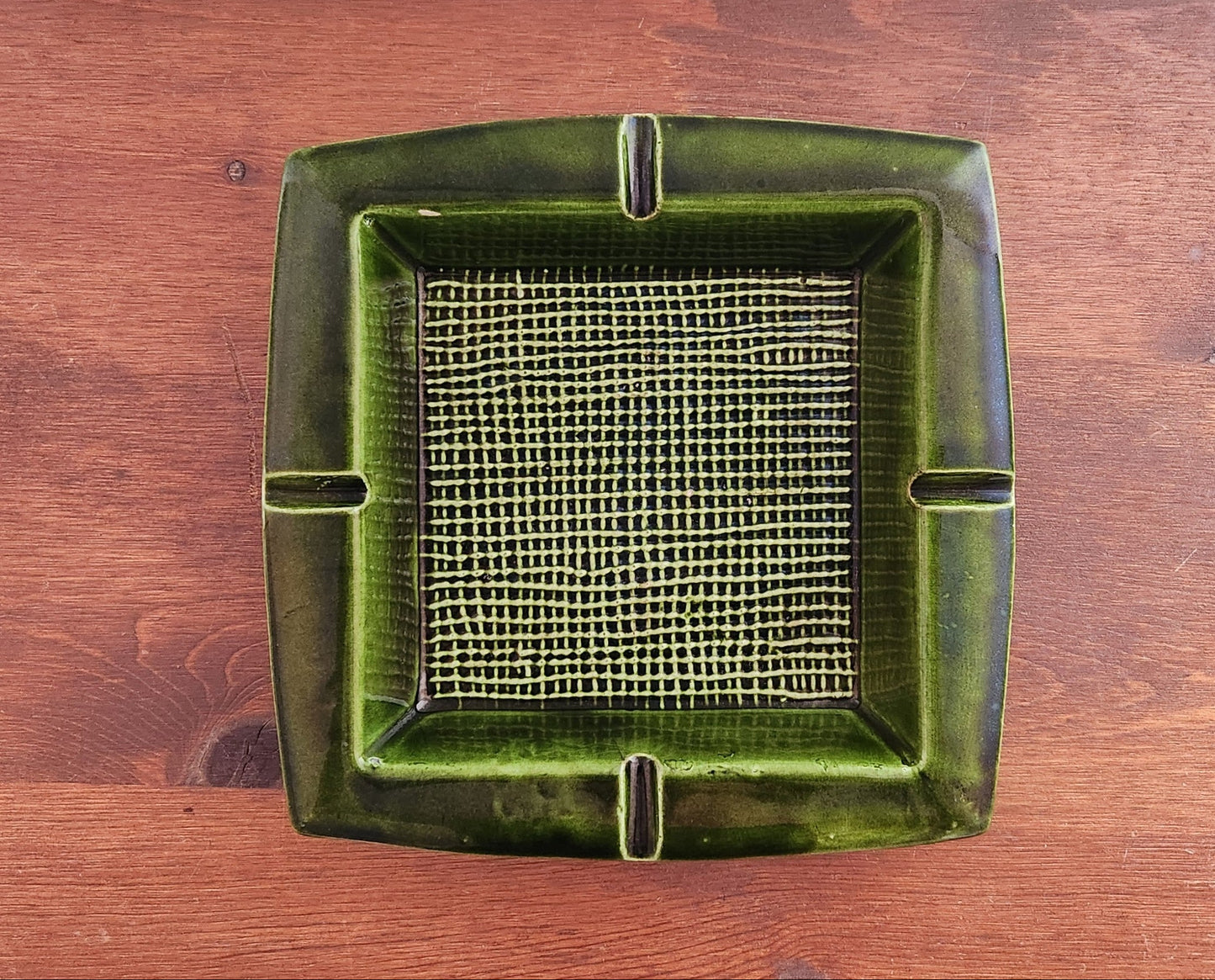 Vintage Lane Ceramics Avocado Green Glazed Square Ashtray