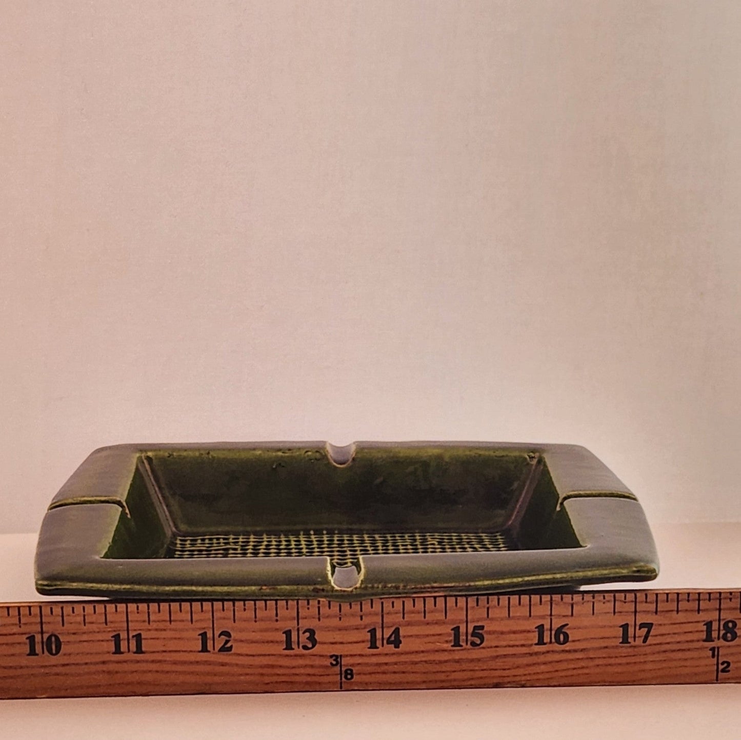 Vintage Lane Ceramics Avocado Green Glazed Square Ashtray