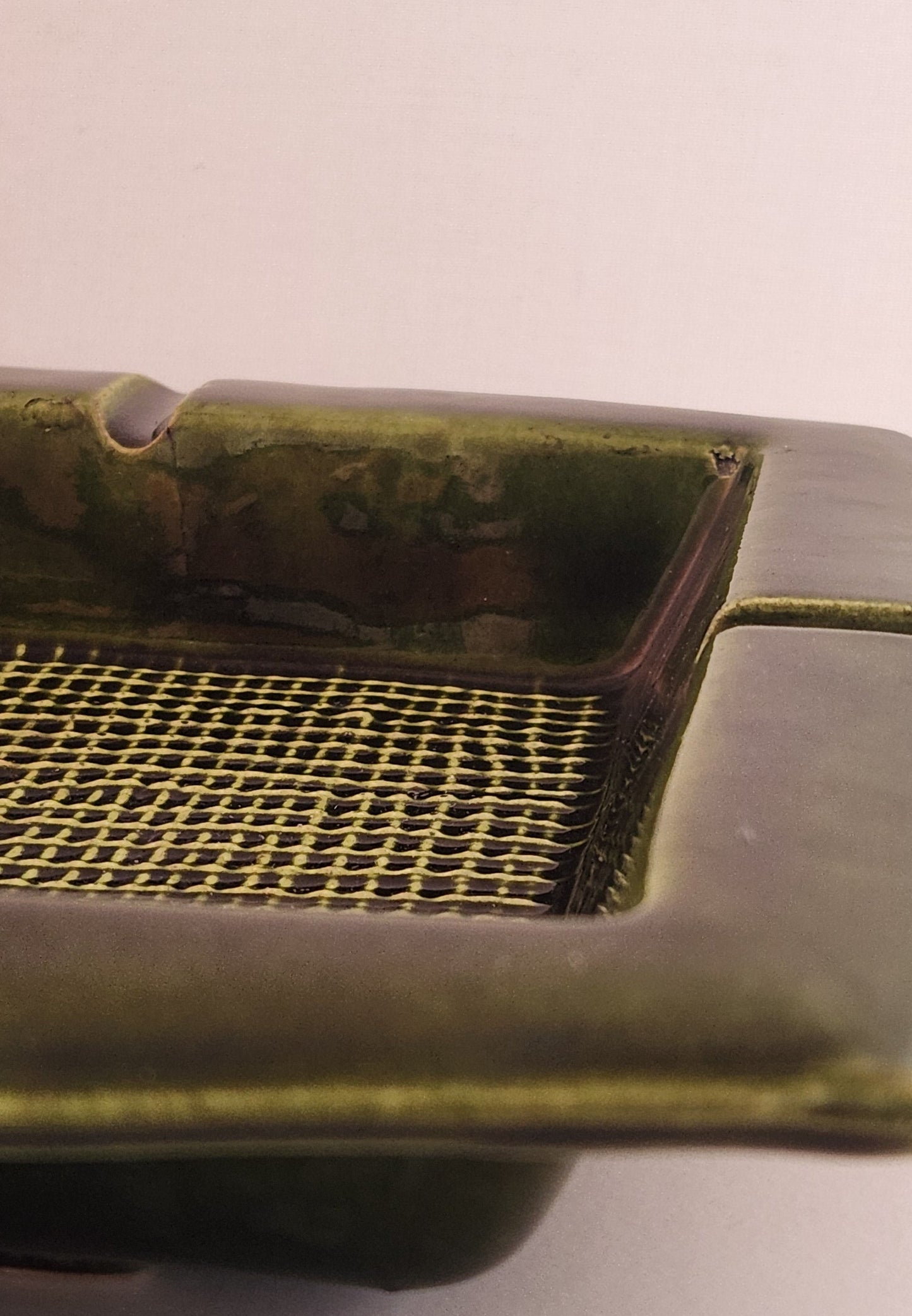 Vintage Lane Ceramics Avocado Green Glazed Square Ashtray