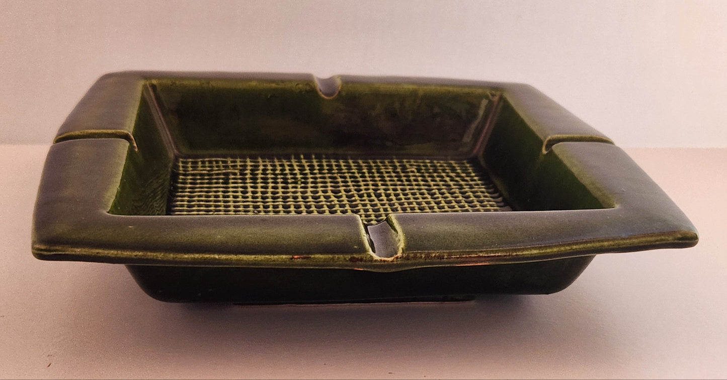 Vintage Lane Ceramics Avocado Green Glazed Square Ashtray