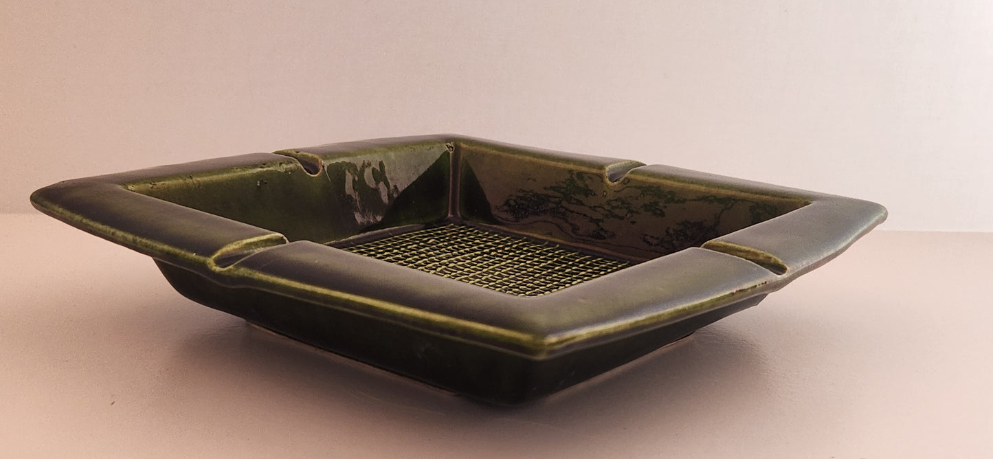 Vintage Lane Ceramics Avocado Green Glazed Square Ashtray