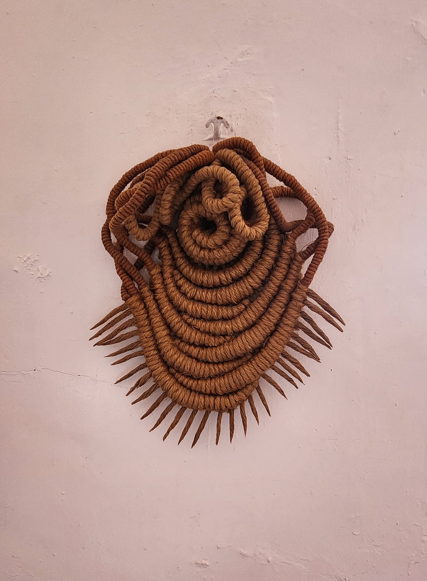 Handcrafted Jute Rope Fiber Art Abstract Wall Sculpture