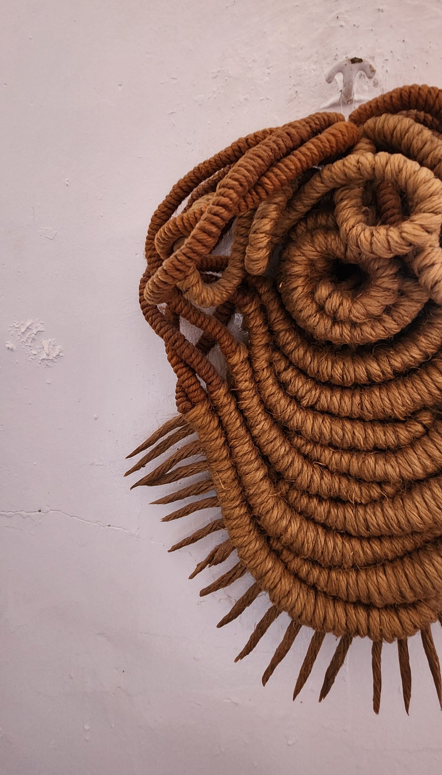 Handcrafted Jute Rope Fiber Art Abstract Wall Sculpture