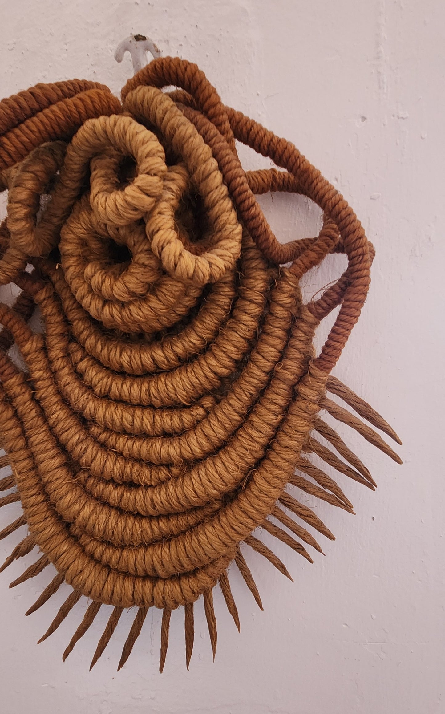 Handcrafted Jute Rope Fiber Art Abstract Wall Sculpture