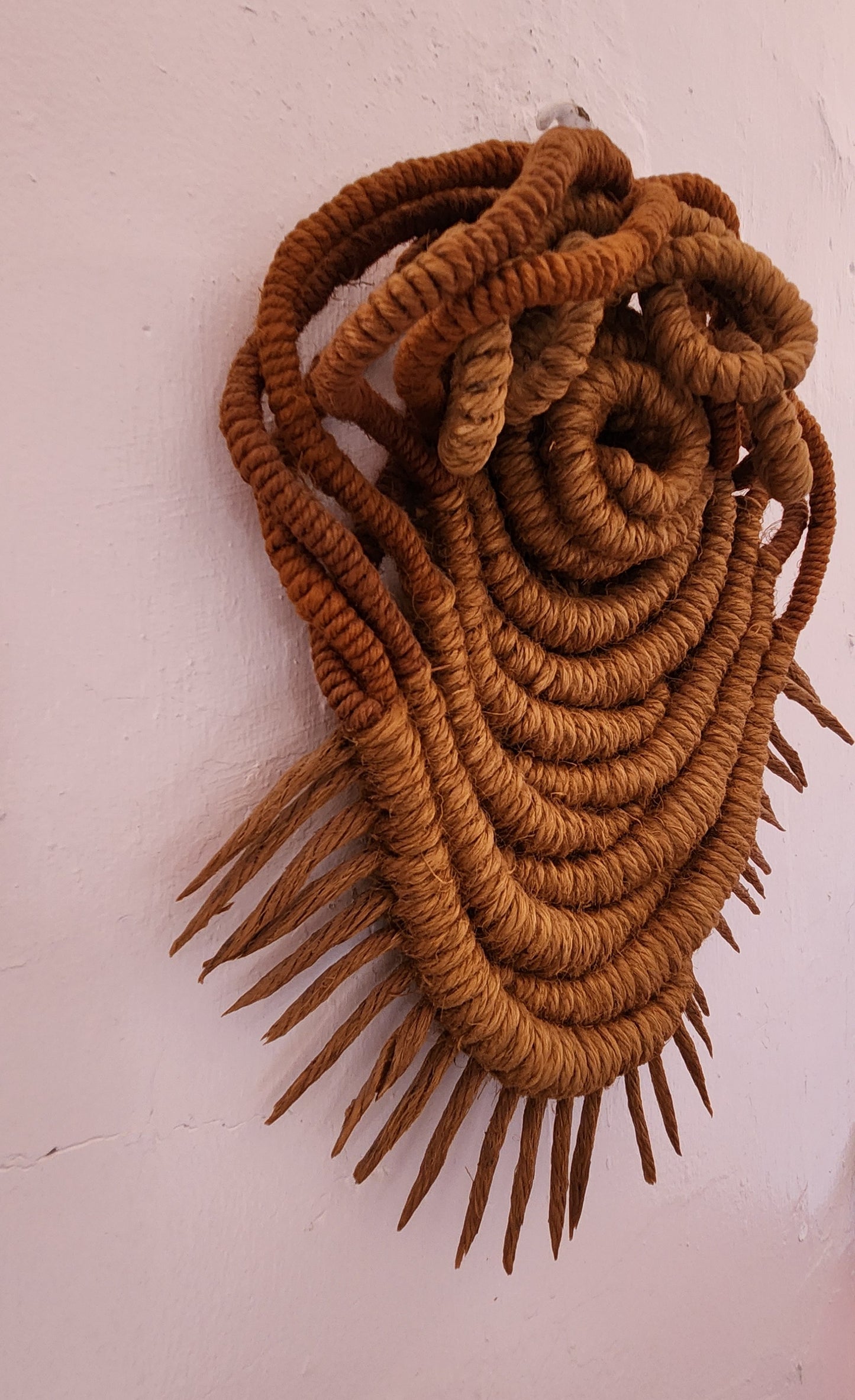 Handcrafted Jute Rope Fiber Art Abstract Wall Sculpture