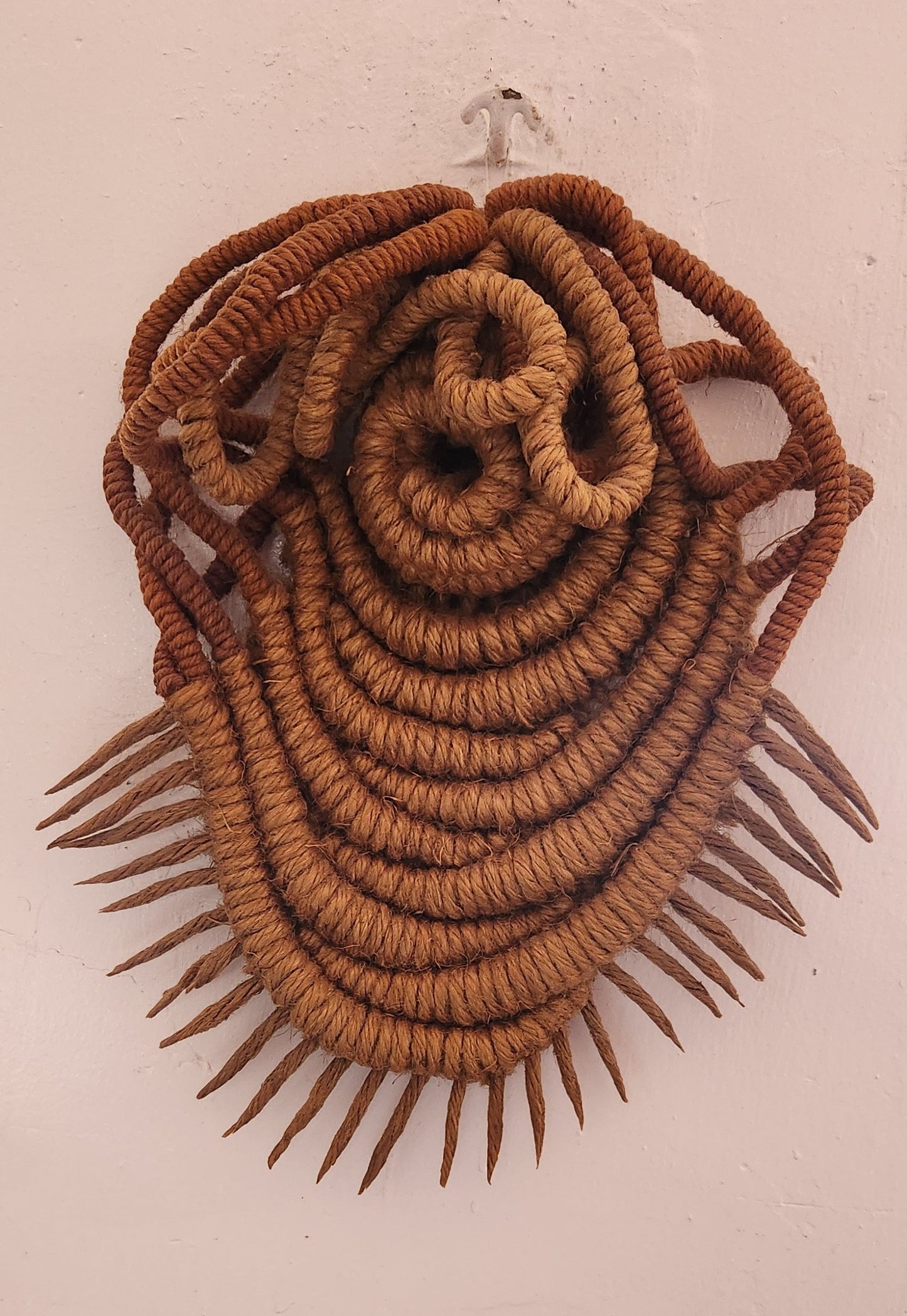 Handcrafted Jute Rope Fiber Art Abstract Wall Sculpture